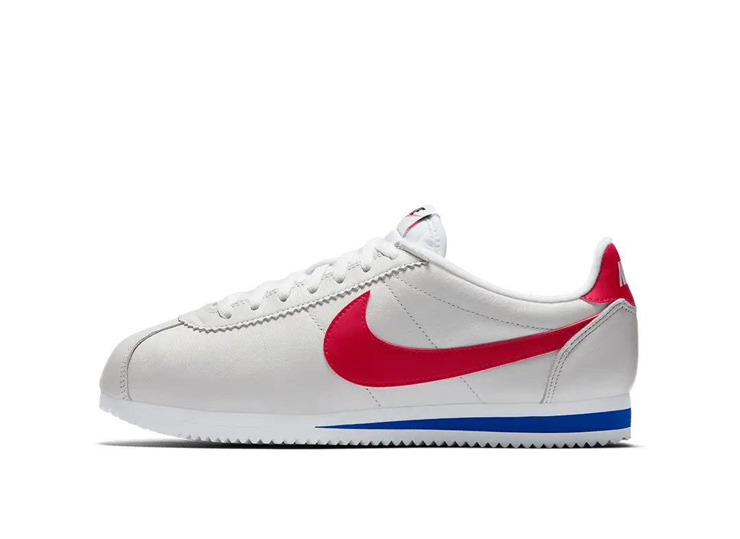 White Sneakers with Red Swoosh Logo