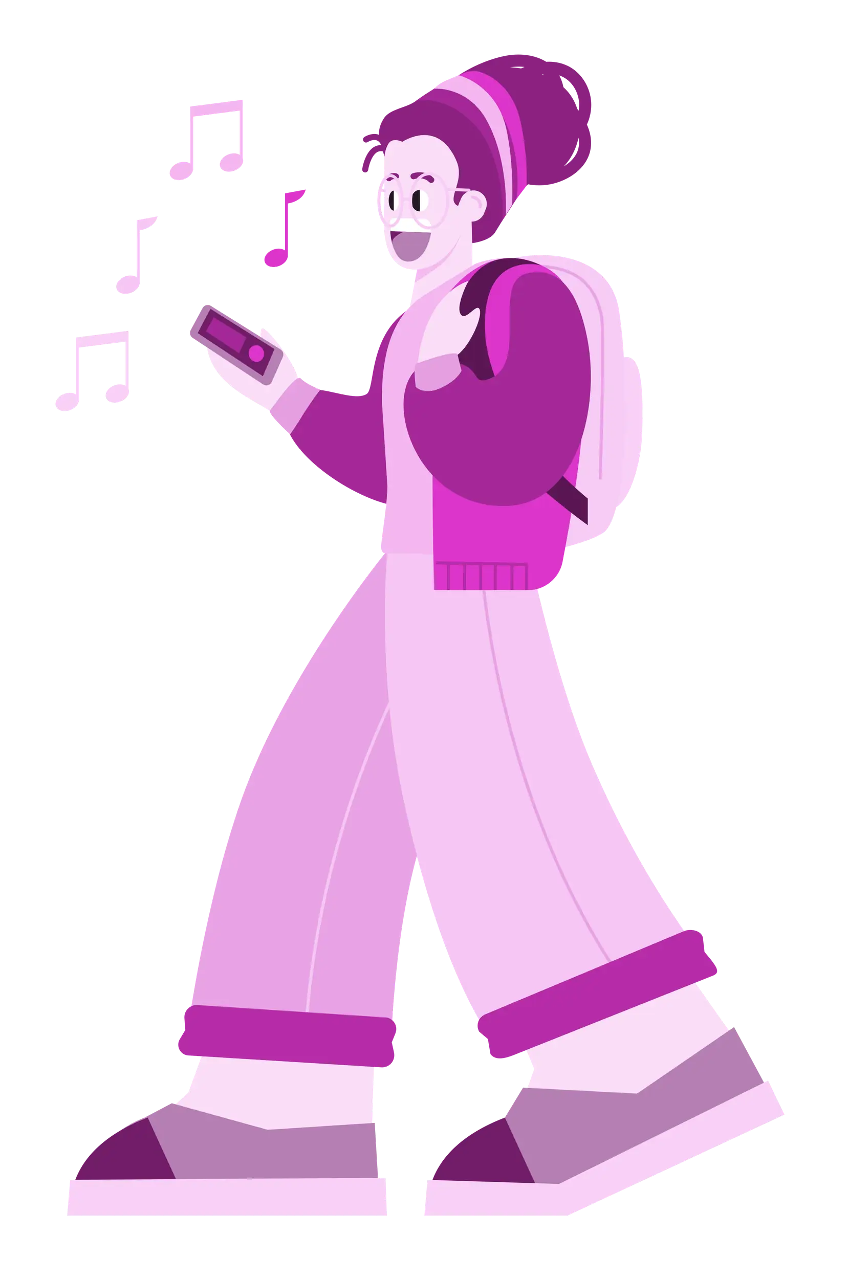 Girl Walking While Listening to Music Illustration