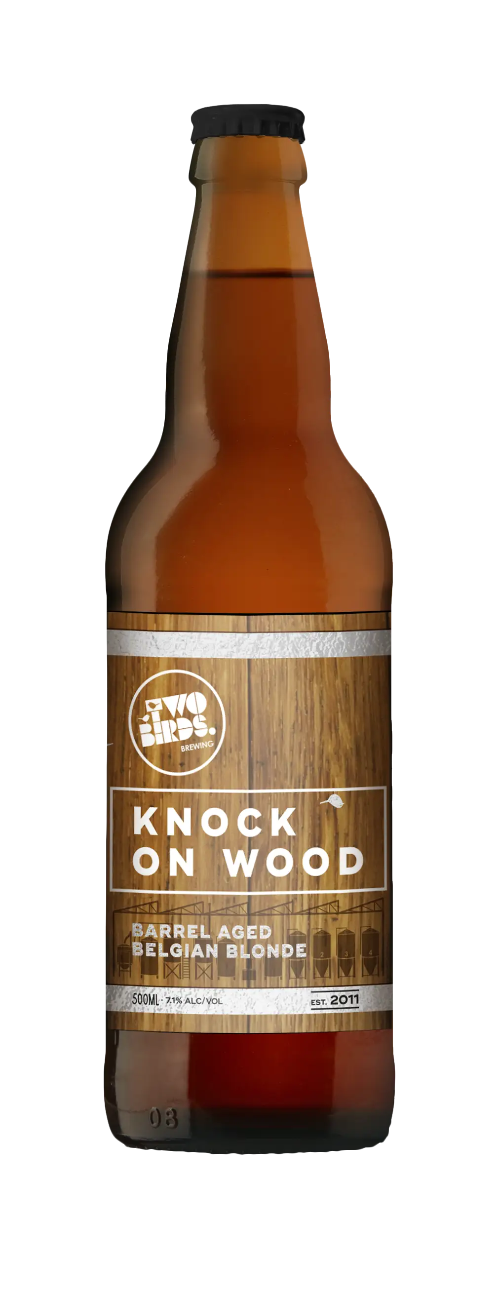 Knock on Wood Barrel Aged Belgian Blonde Beer Bottle