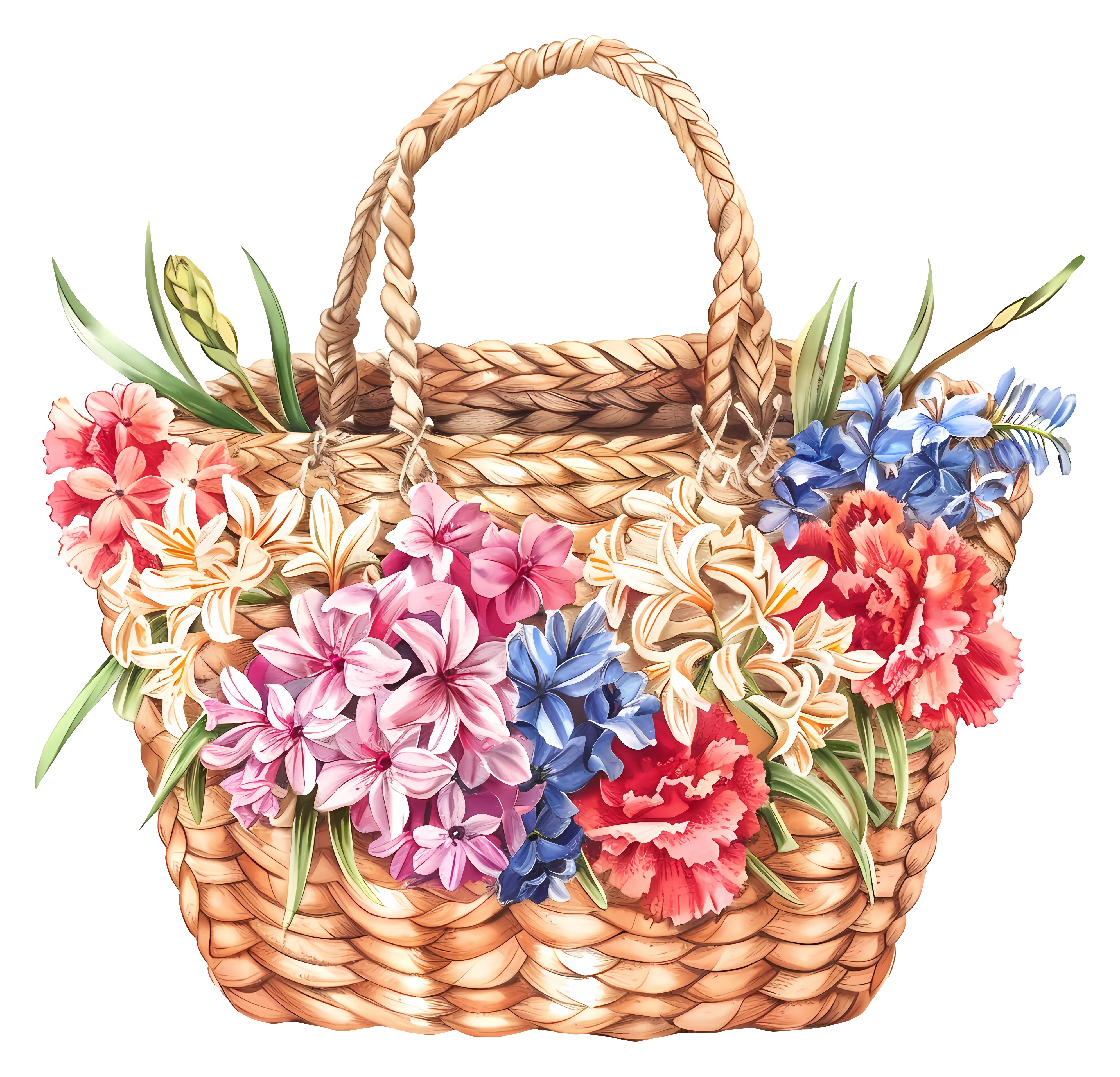 Woven Basket Filled with Vibrant Flowers