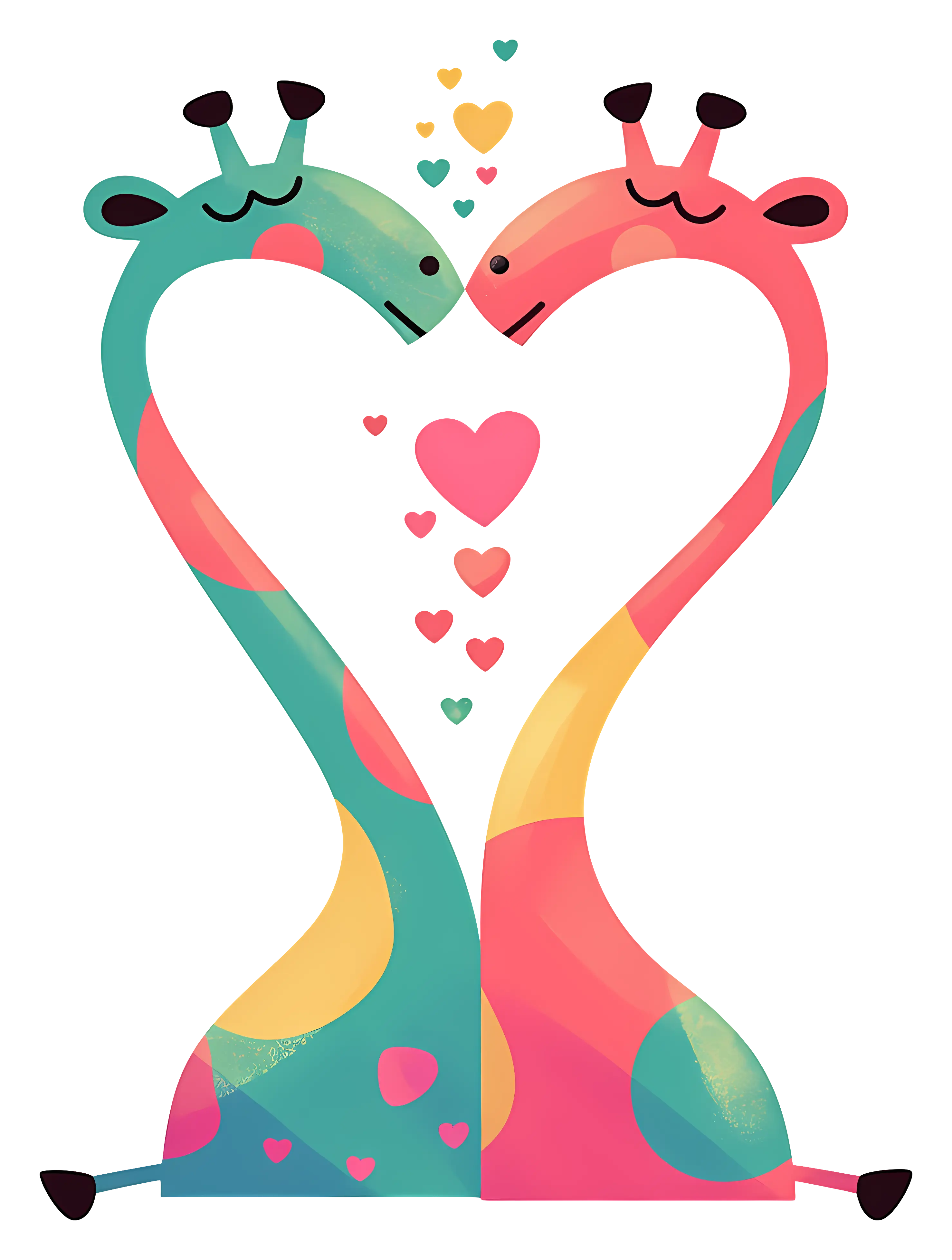 Colorful Giraffes in Love