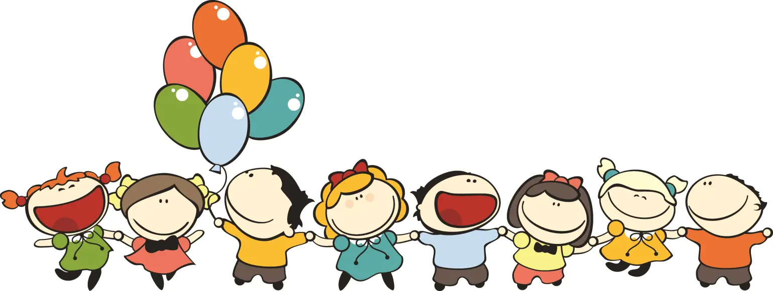 Happy Cartoon Children Holding Balloons