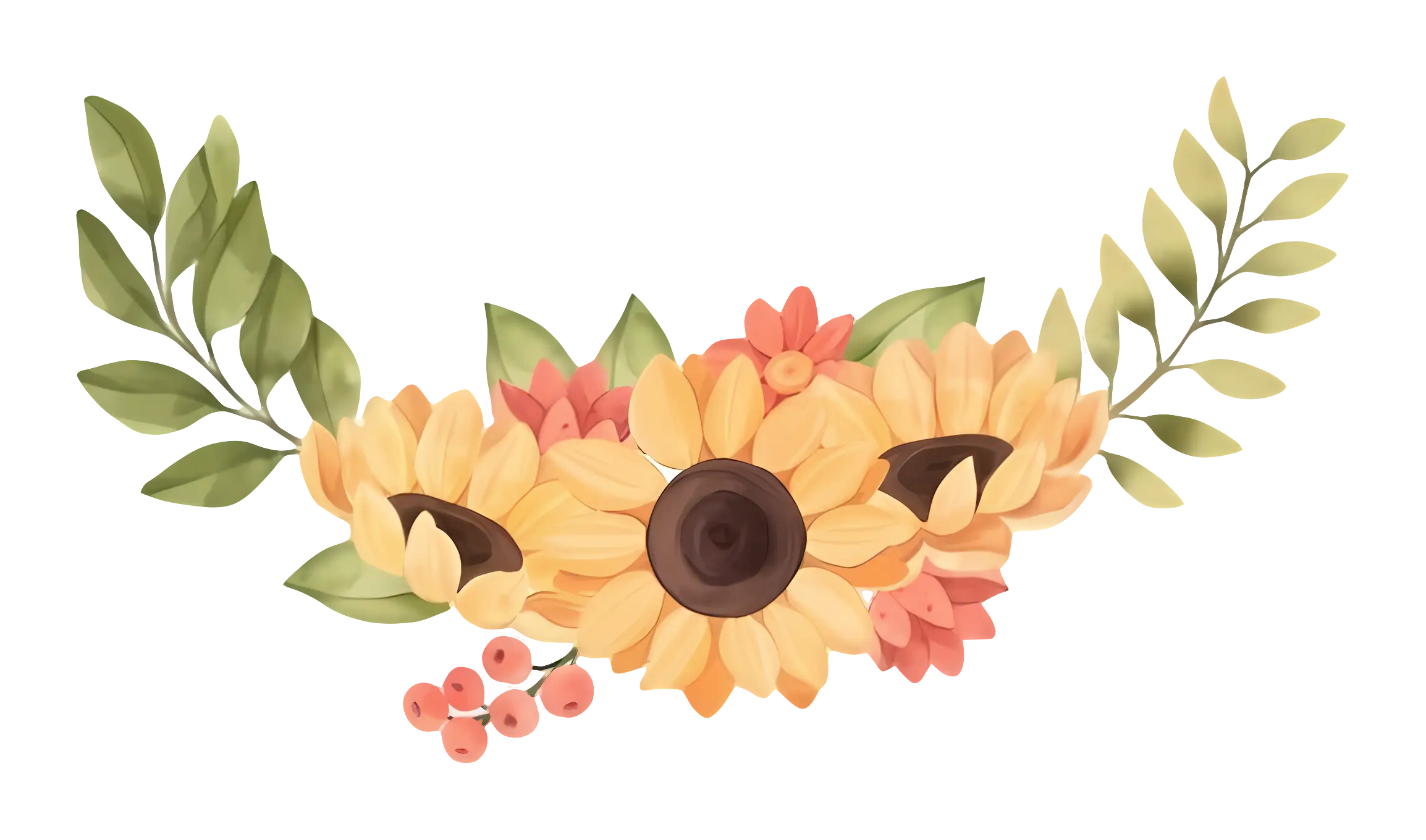 Sunflower Bouquet with Leaves