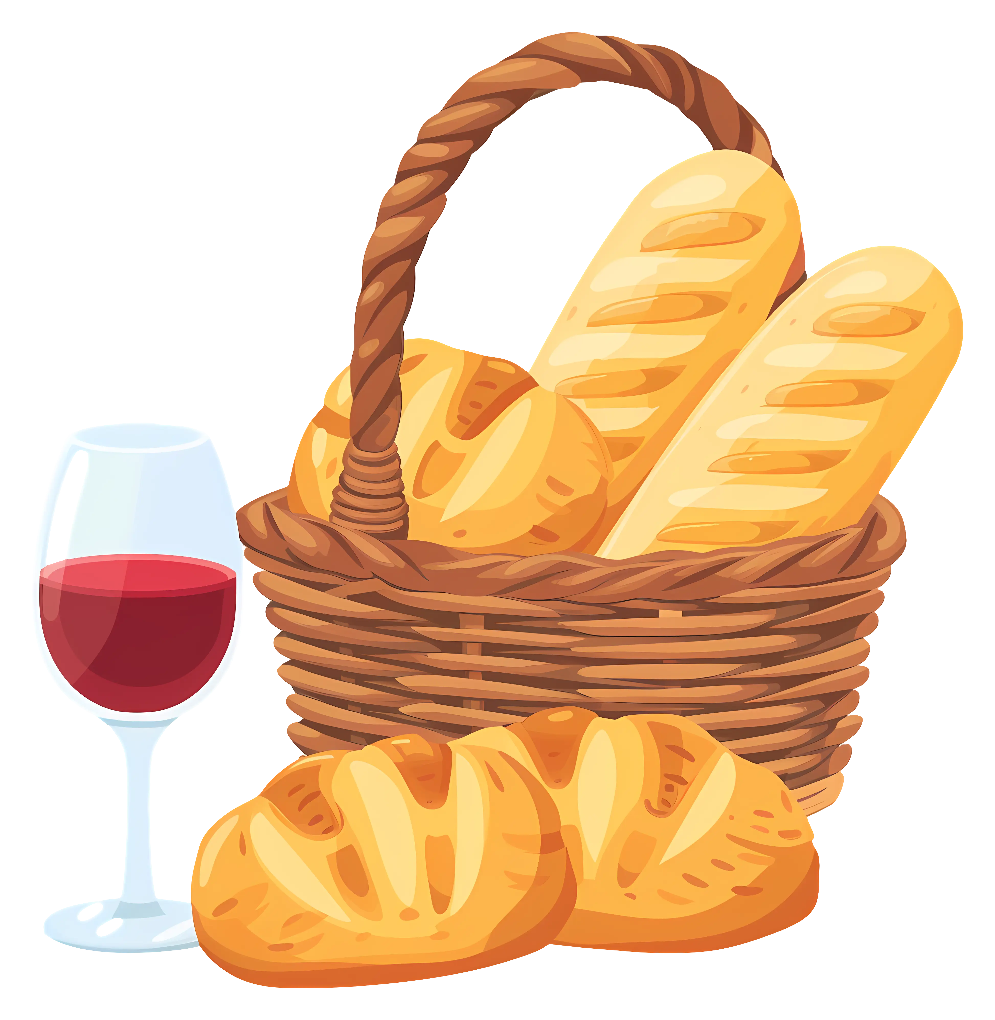 Basket of Bread and Glass of Wine