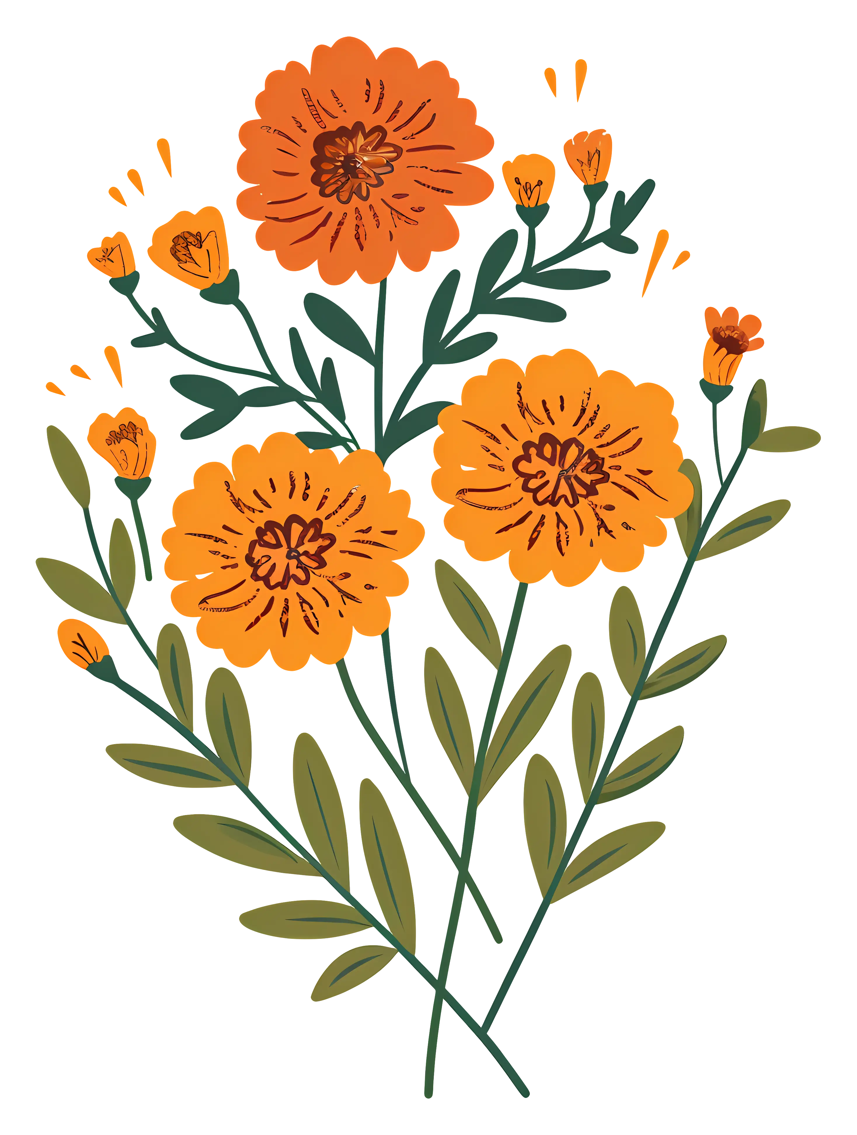 Bright Orange Marigold Flowers with Green Leaves