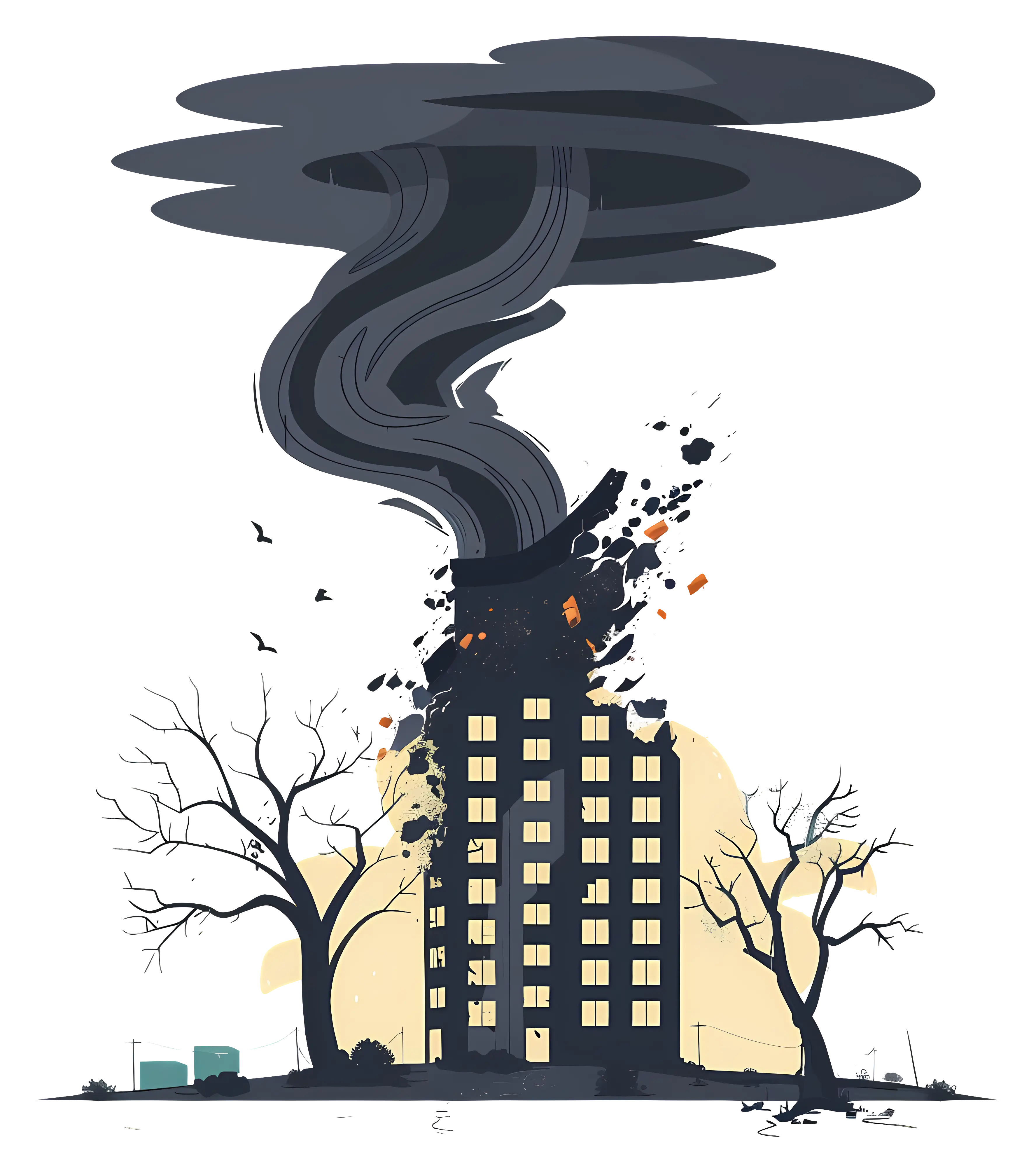 Burning Building with Smoke