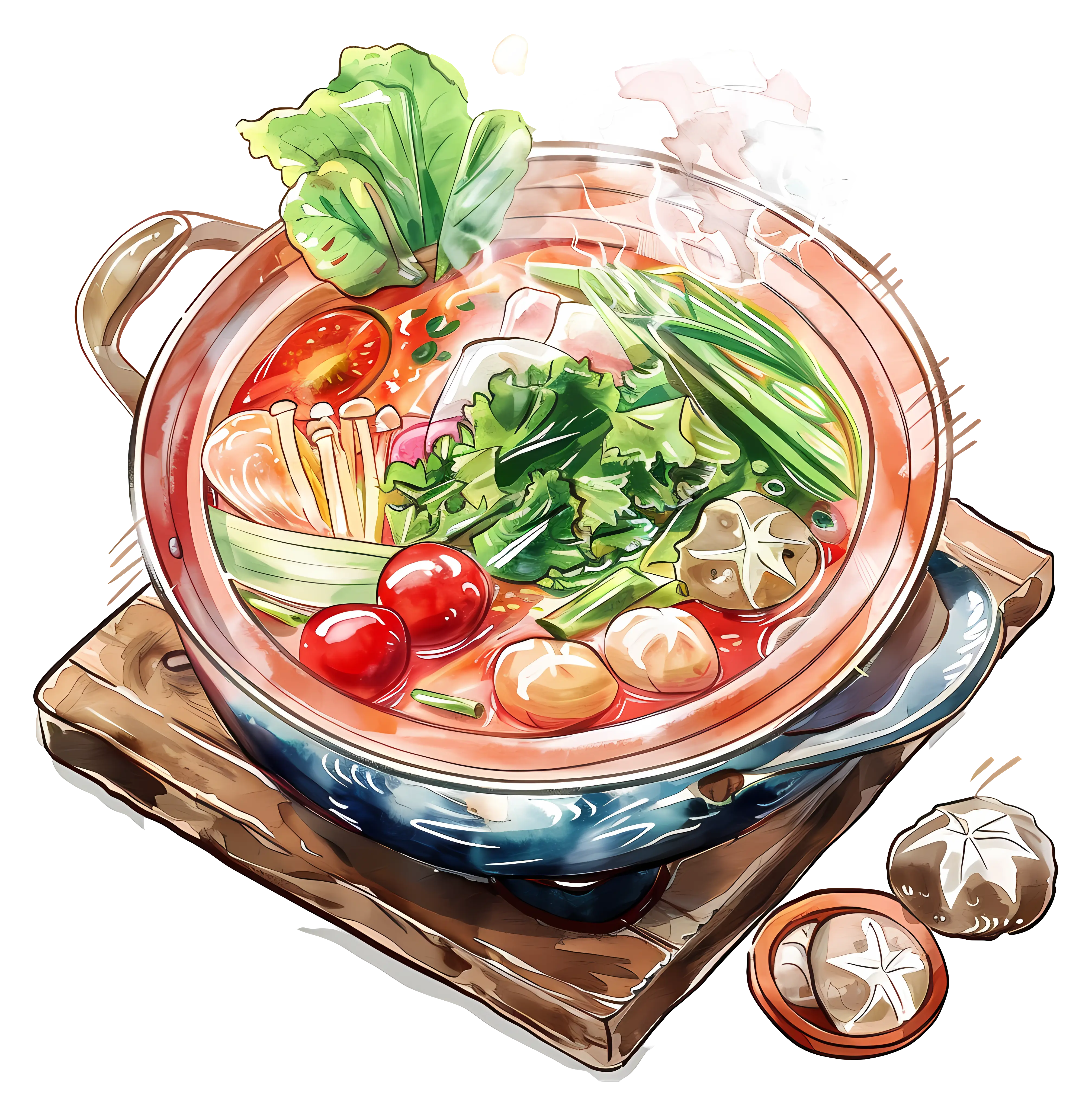 Illustrated Hot Pot with Colorful Vegetables