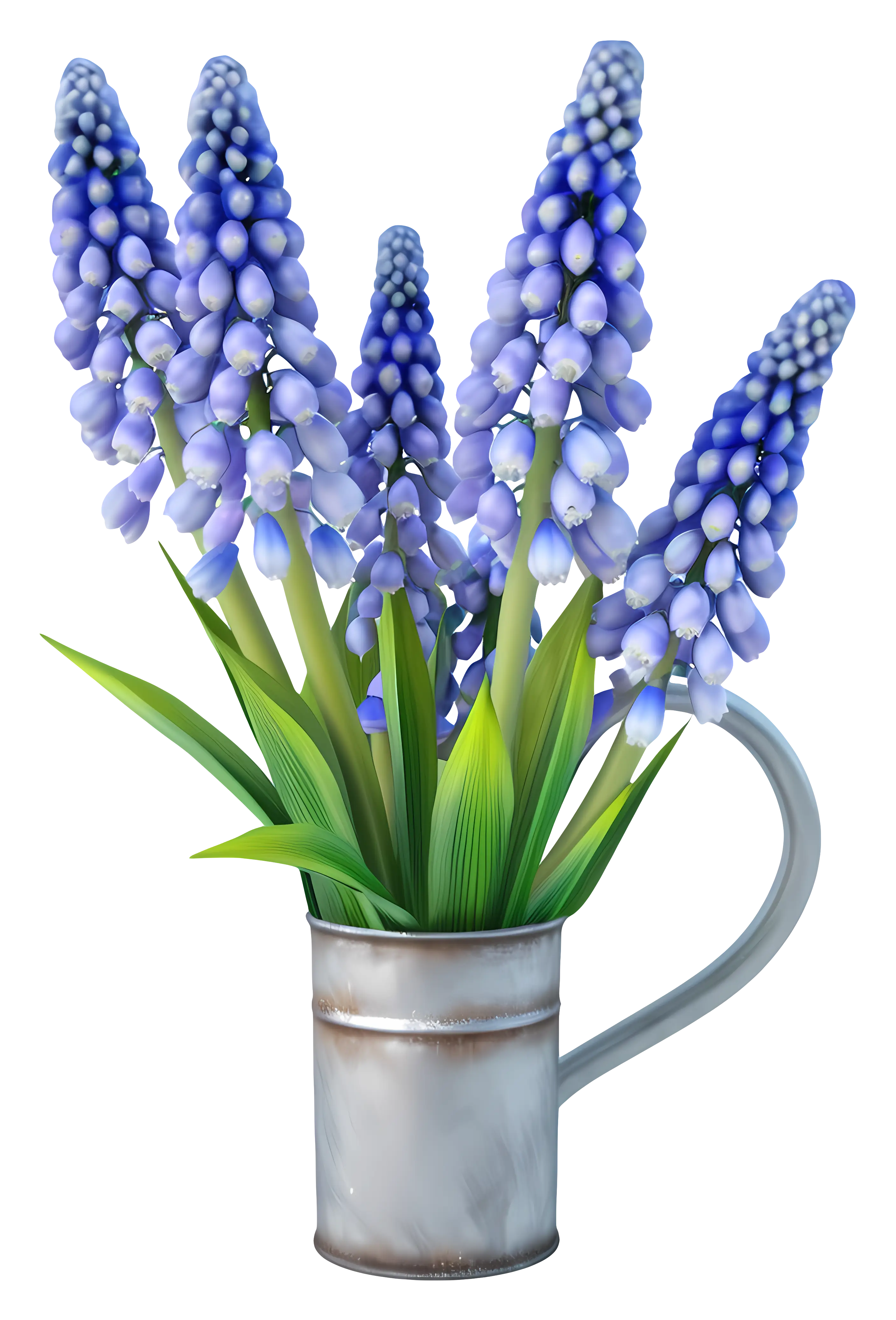 Purple Flowers in Rustic Metal Jug Vase
