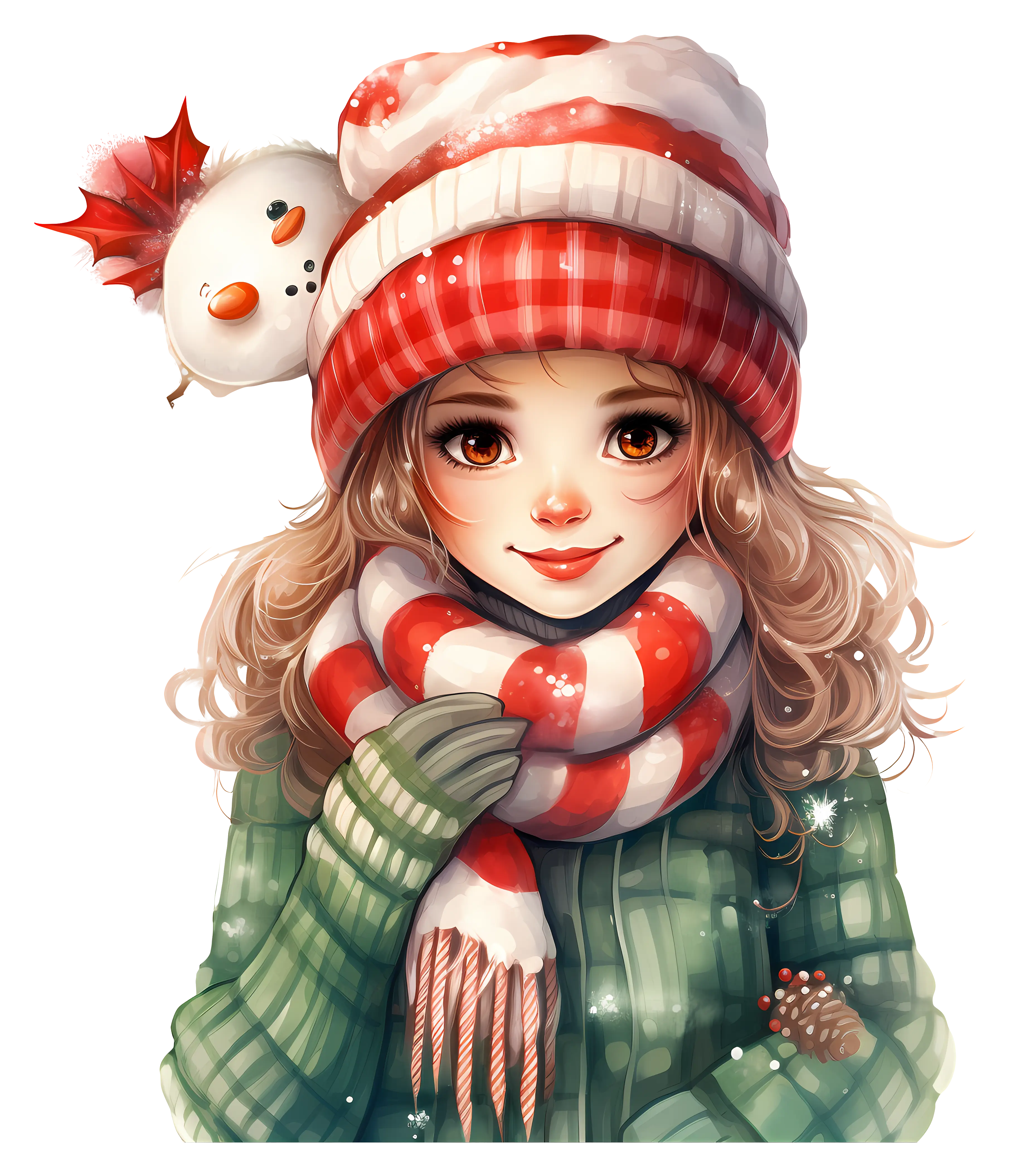 Girl in Cozy Winter Clothing with Festive Hat
