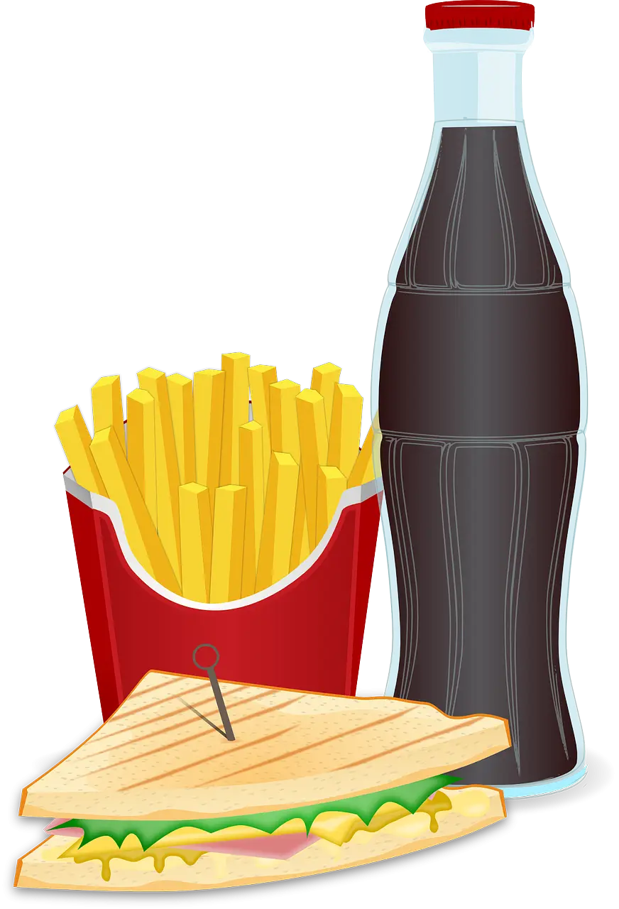 Fast Food Meal with Fries, Sandwich, and Soda