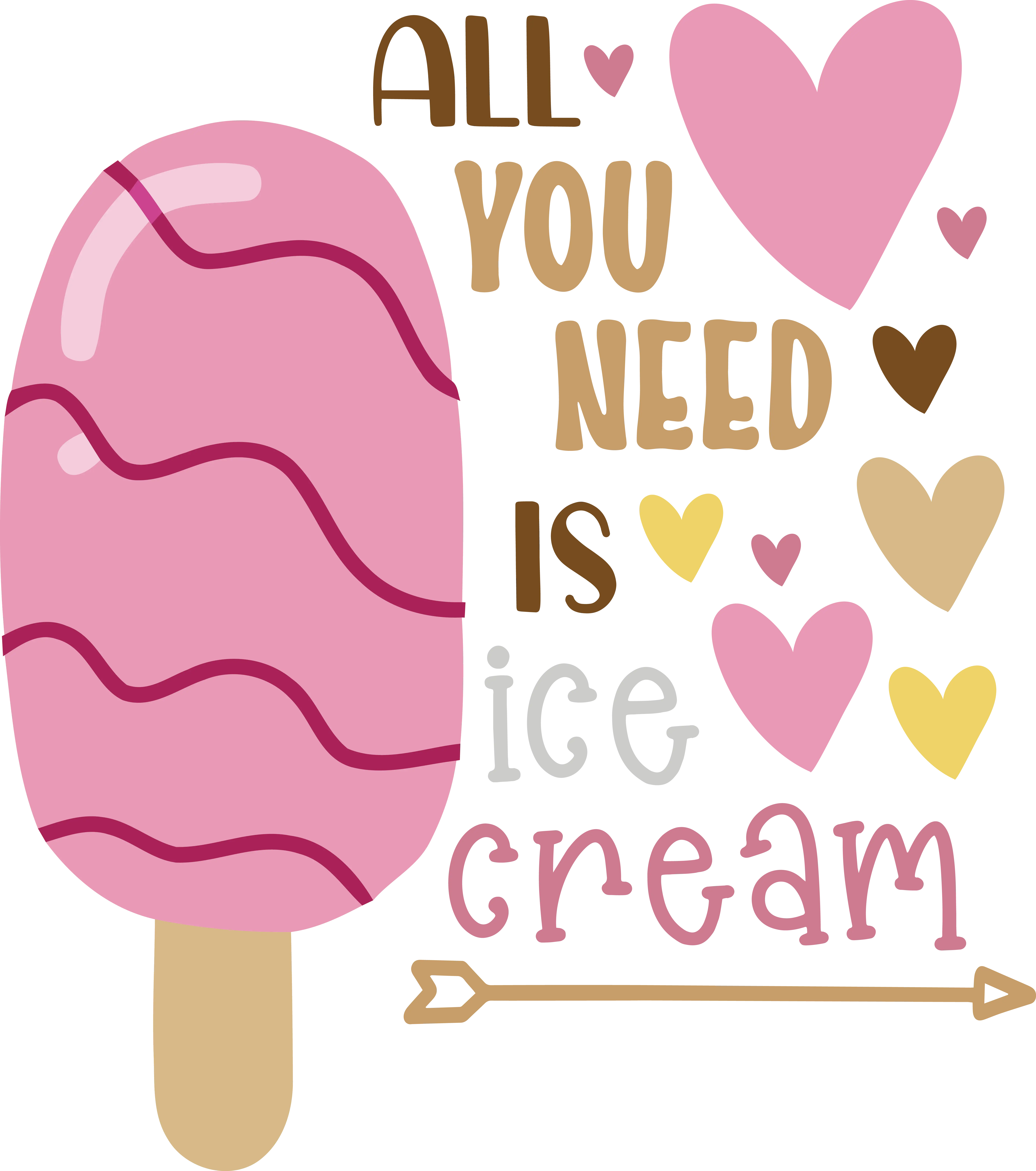 Pink Ice Cream with Hearts and Love Theme
