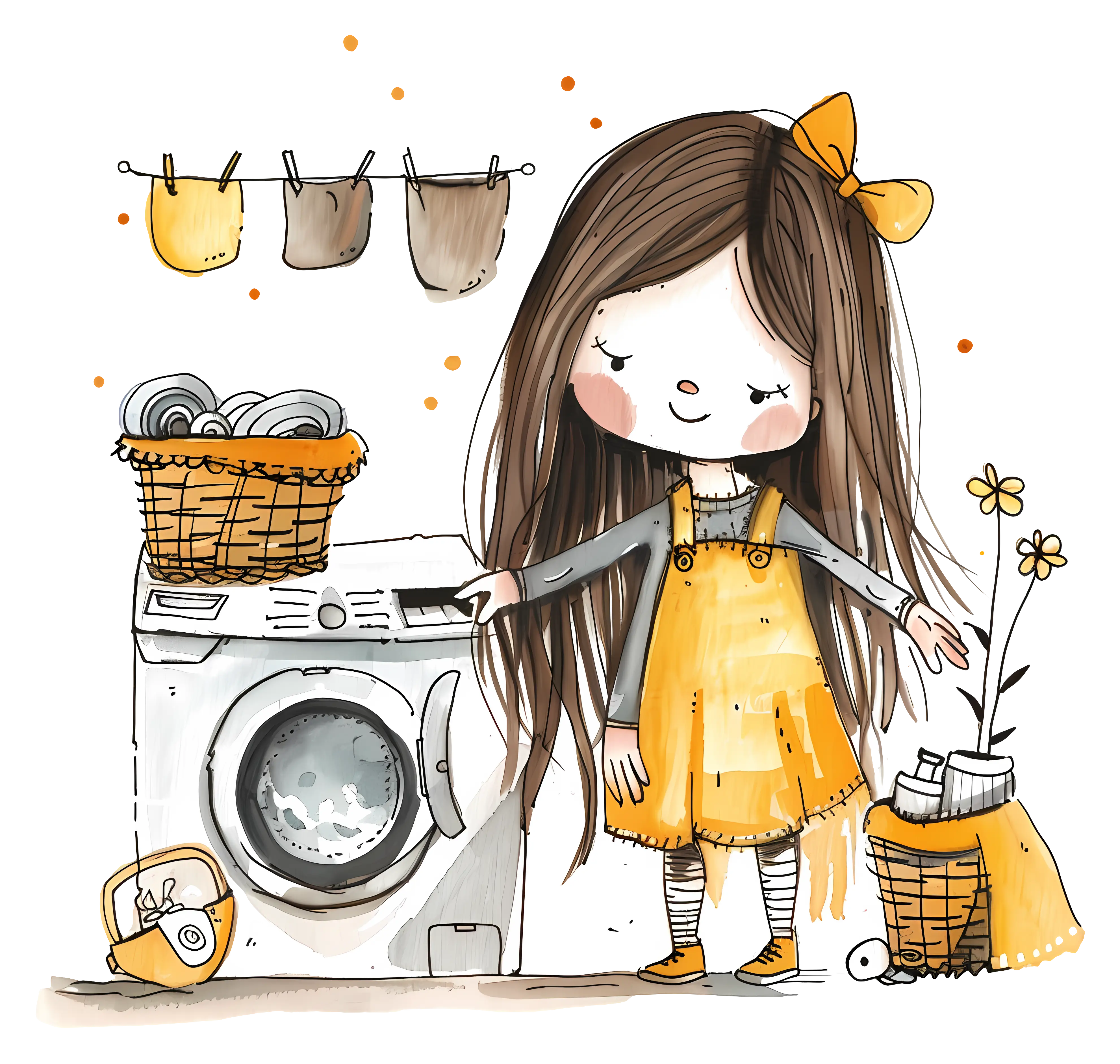 Cute Girl Doing Laundry