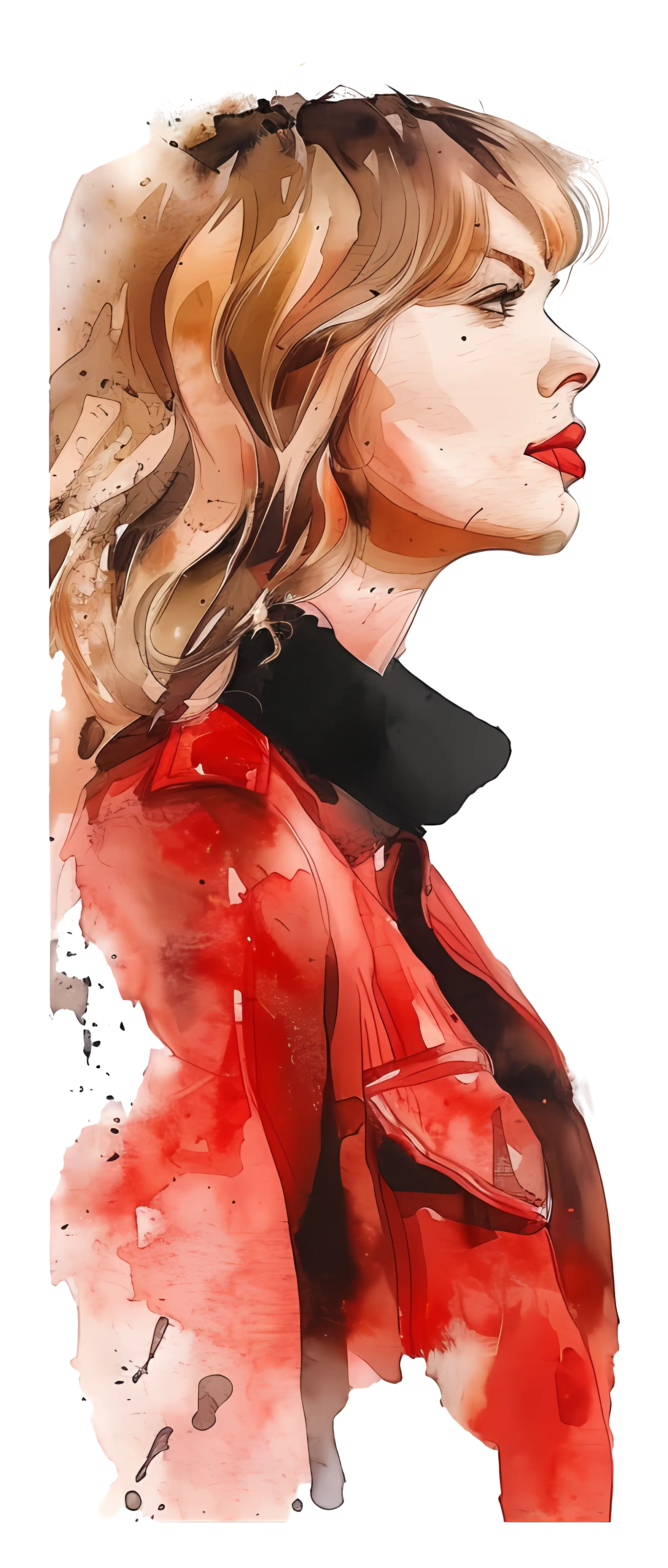 Watercolor Illustration of a Woman in a Red Coat
