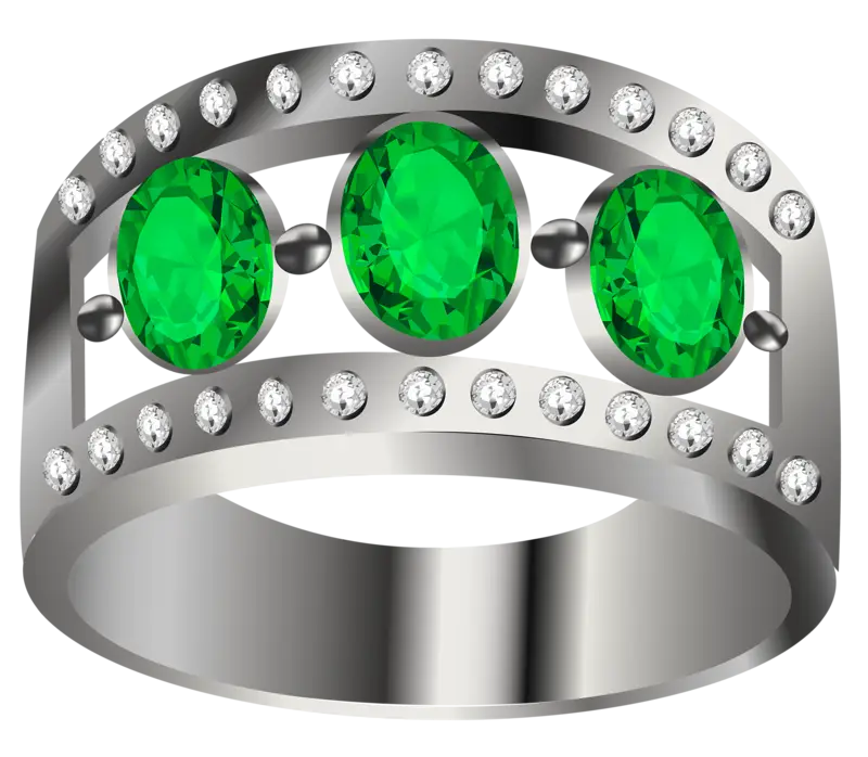 Silver Ring with Green Gemstones