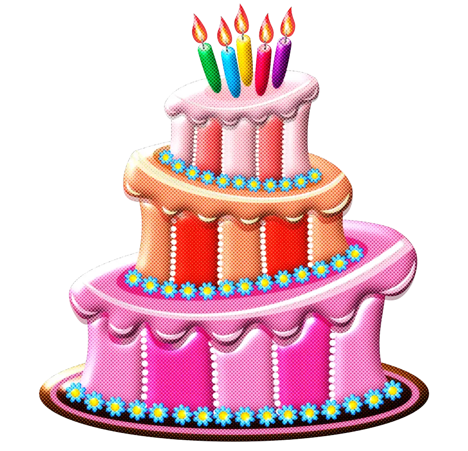 Colorful Tiered Birthday Cake with Candles