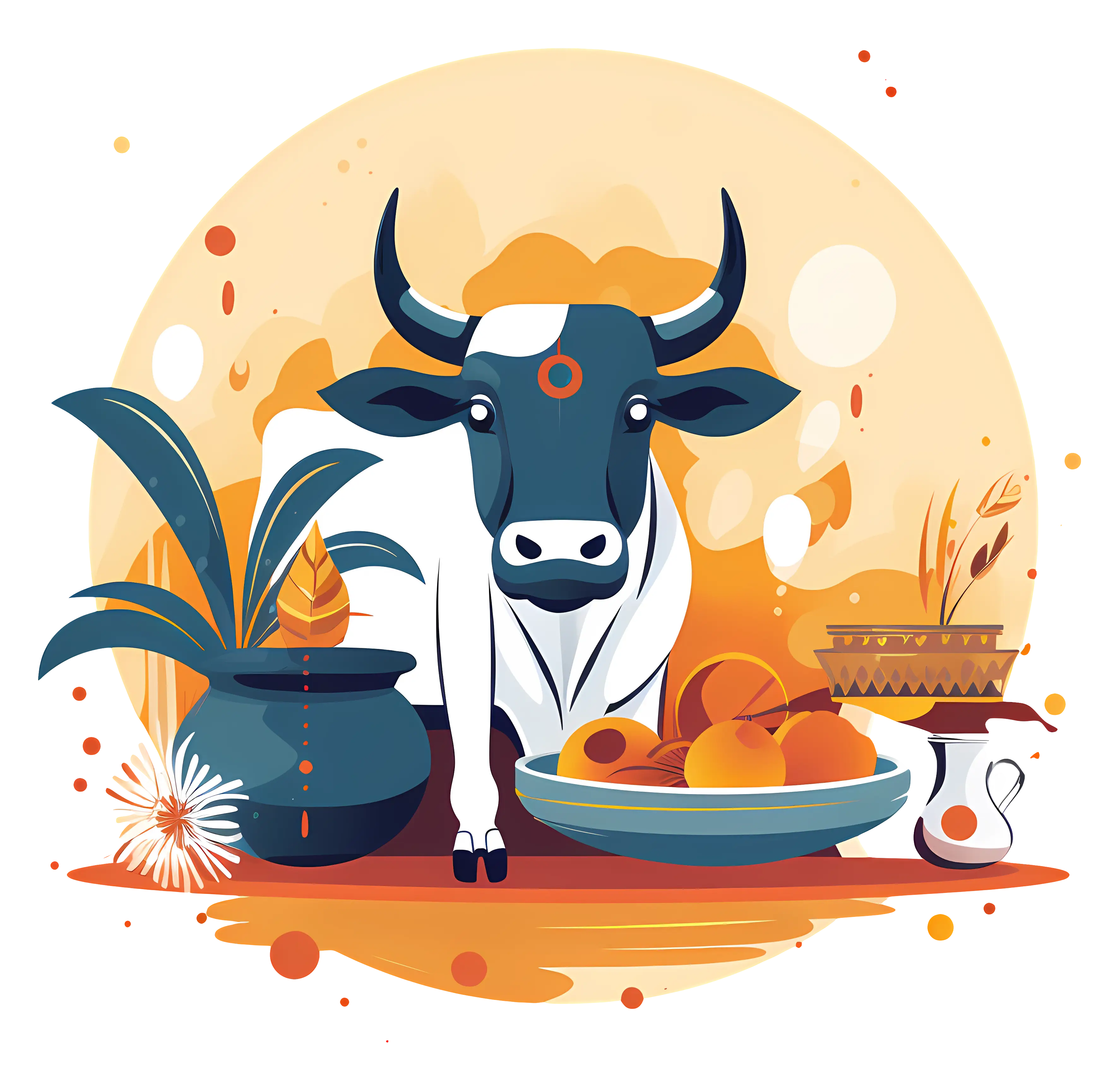 Cow with Food and Pots