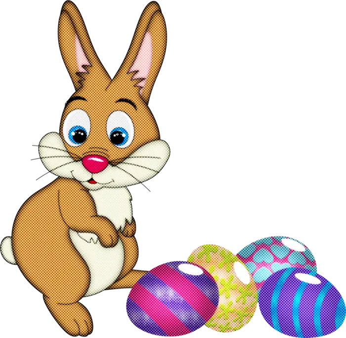 Cartoon Easter Bunny with Colorful Eggs