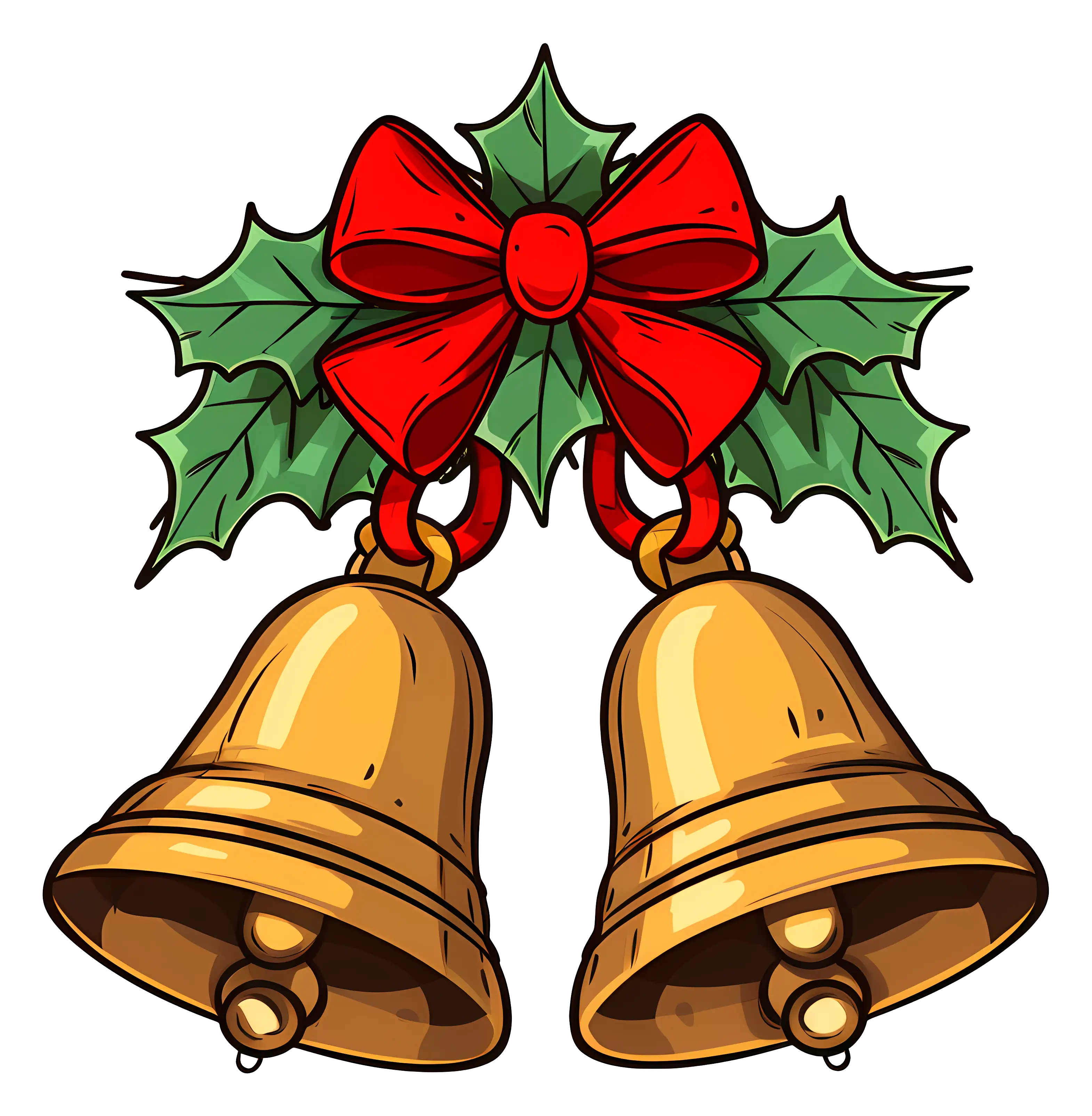 Golden Christmas Bells with Holly Decoration