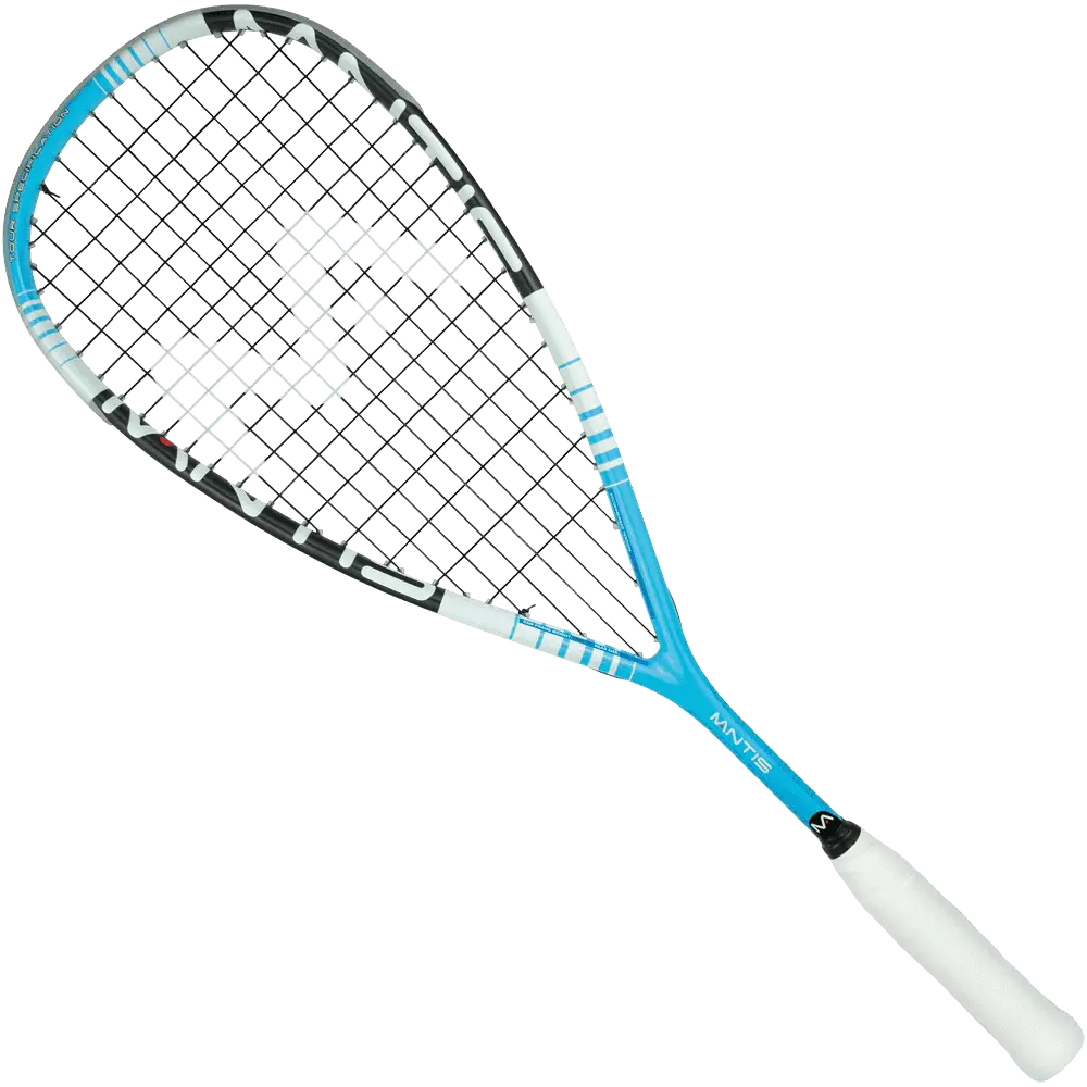 Blue and White Squash Racket