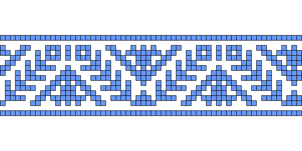 Blue Pixel Embroidery Pattern for Artistic Borders