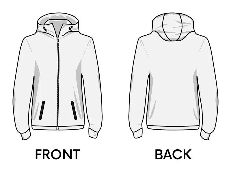 Front and Back View of a White Hoodie