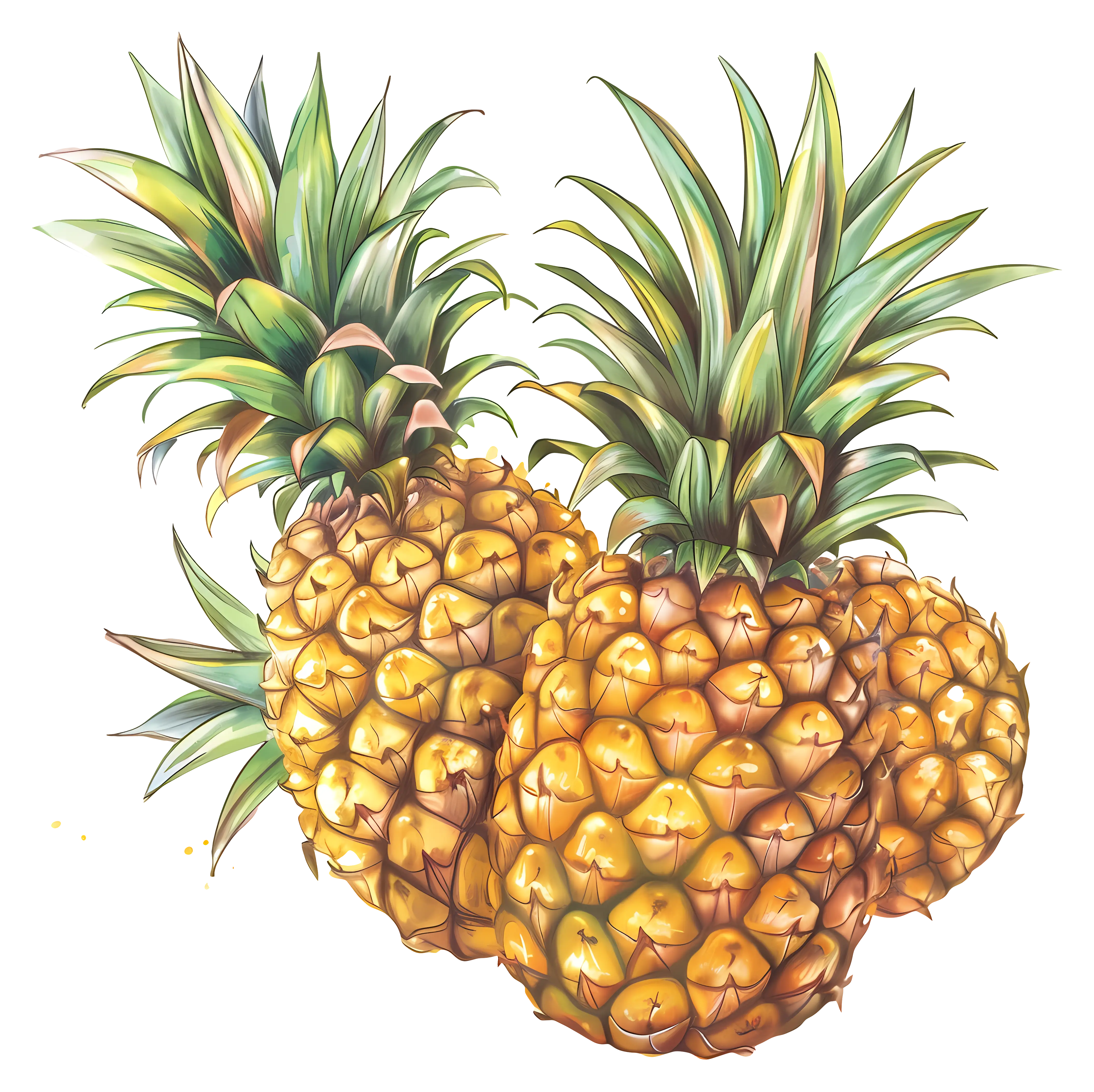 Two Juicy Yellow Pineapples Illustration