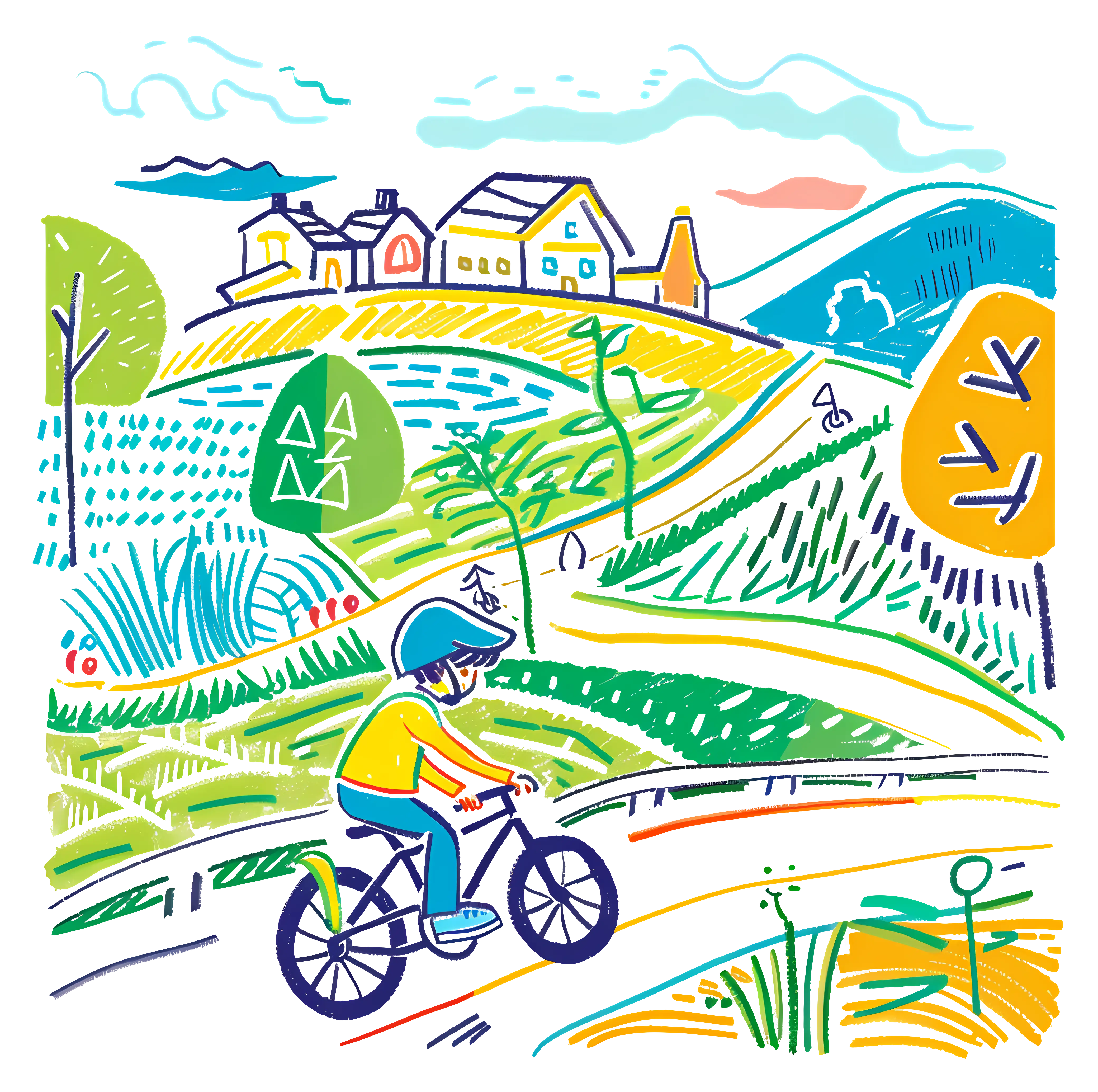 Boy Riding Bicycle in Scenic Landscape