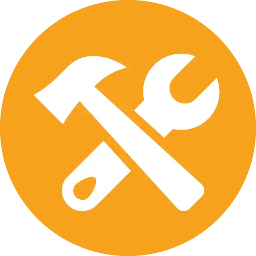 Hammer and Wrench Icon in Orange Circle