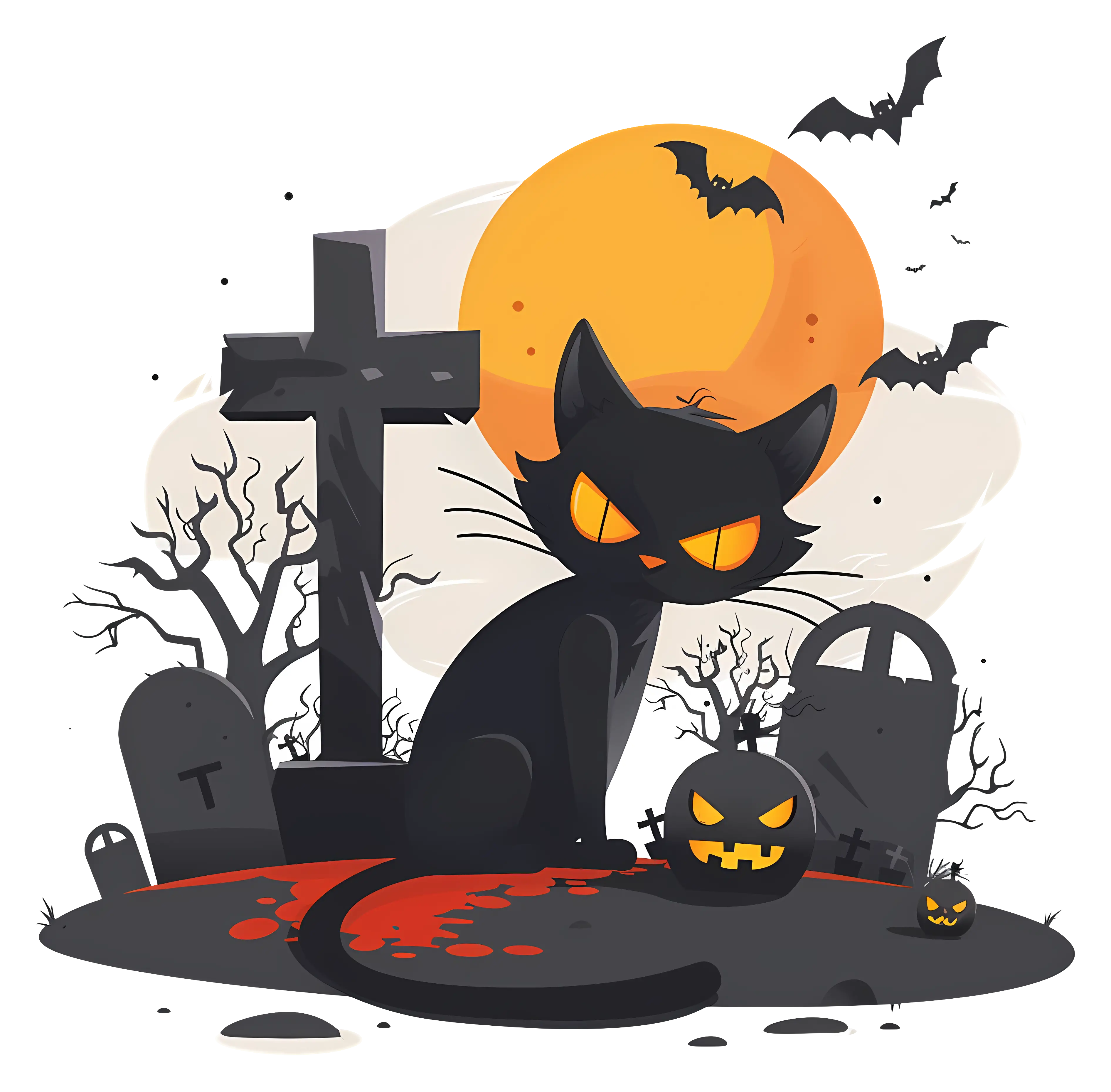 Spooky Black Cat in a Graveyard for Halloween