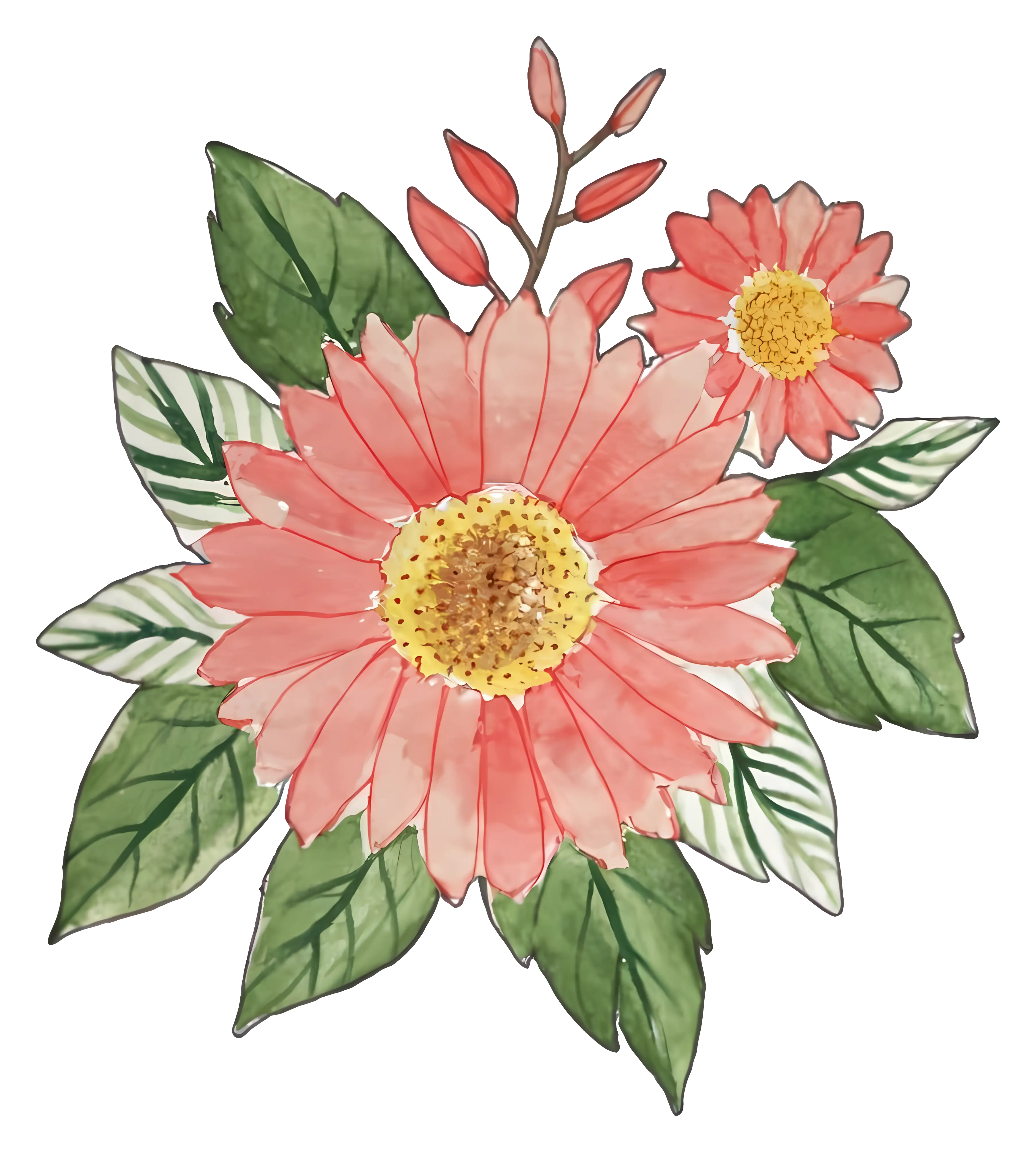 Pink Flowers with Green Leaves Illustration