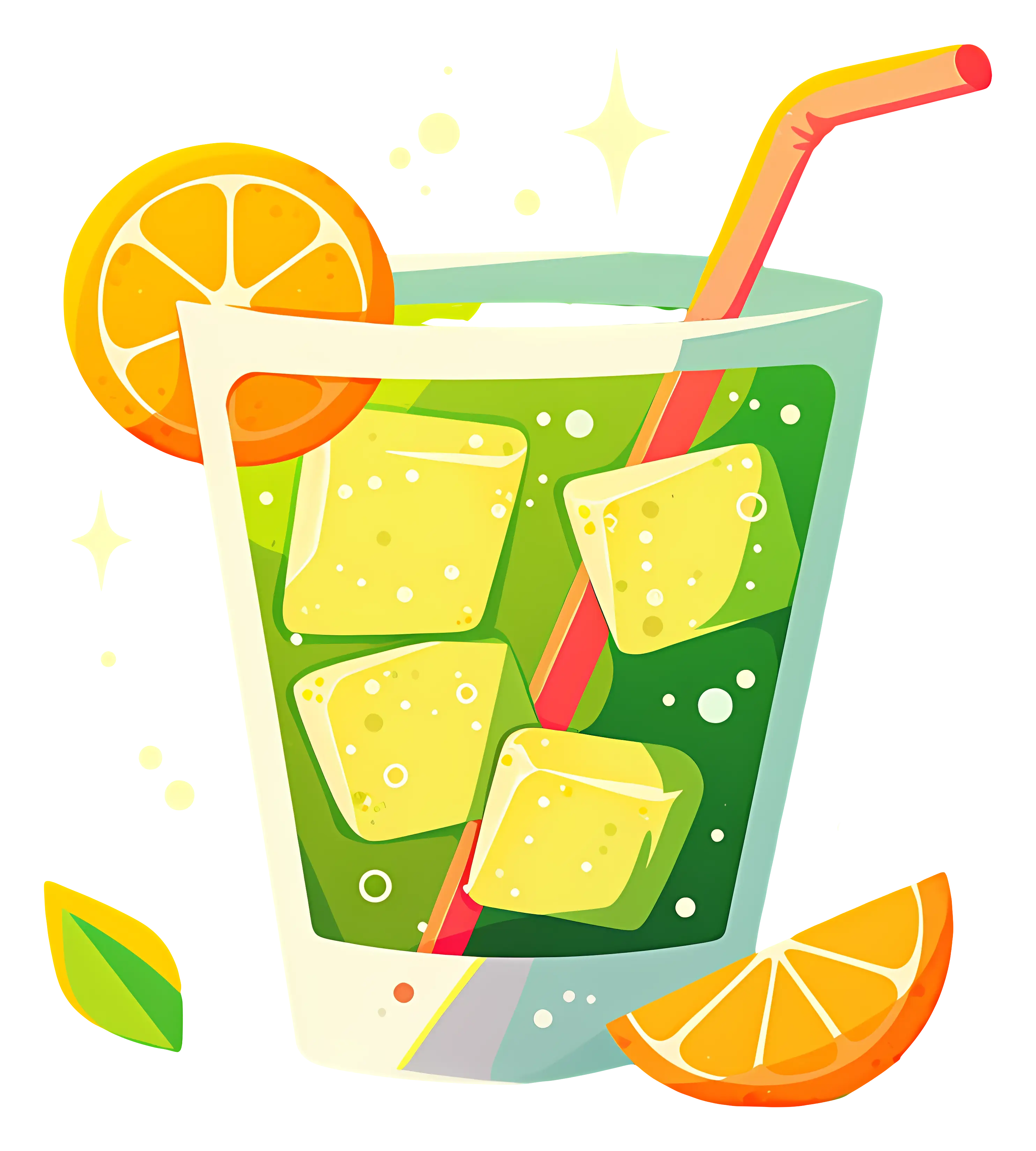 Lime Citrus Drink with Ice Cubes and Orange Garnish
