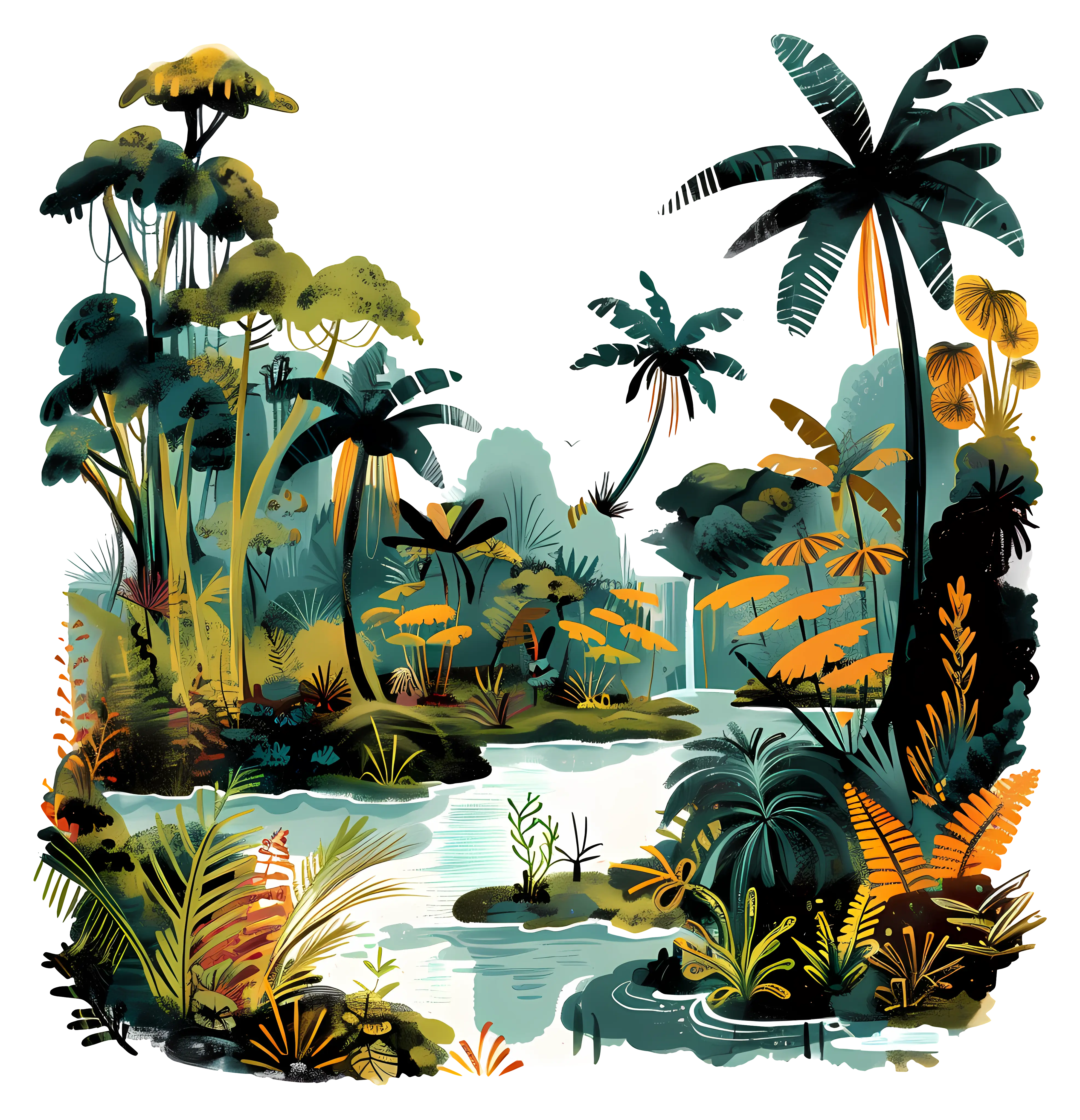 Lush Jungle Scenery with Tropical Plants