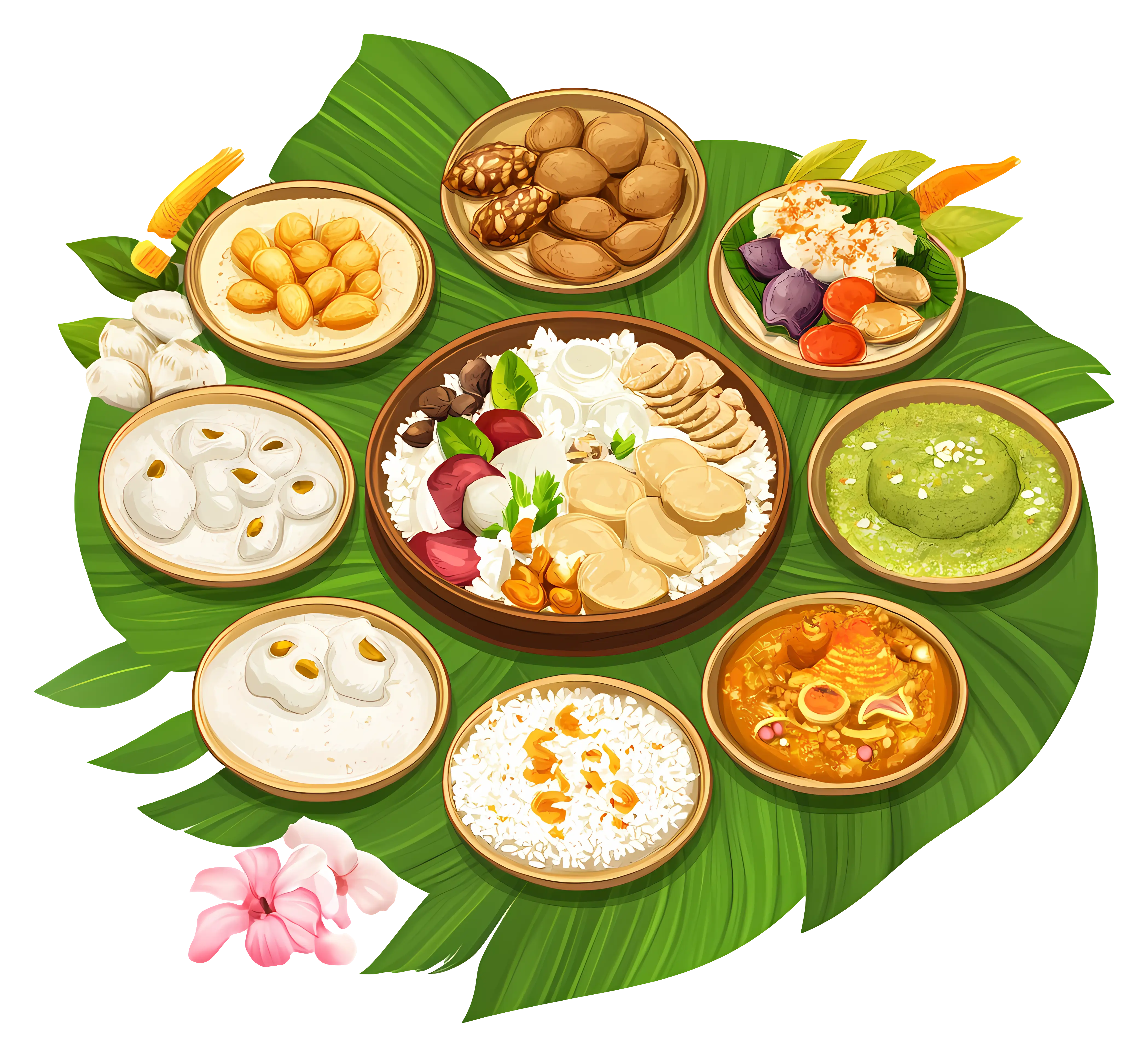 Traditional Festive Banquet Served on a Banana Leaf