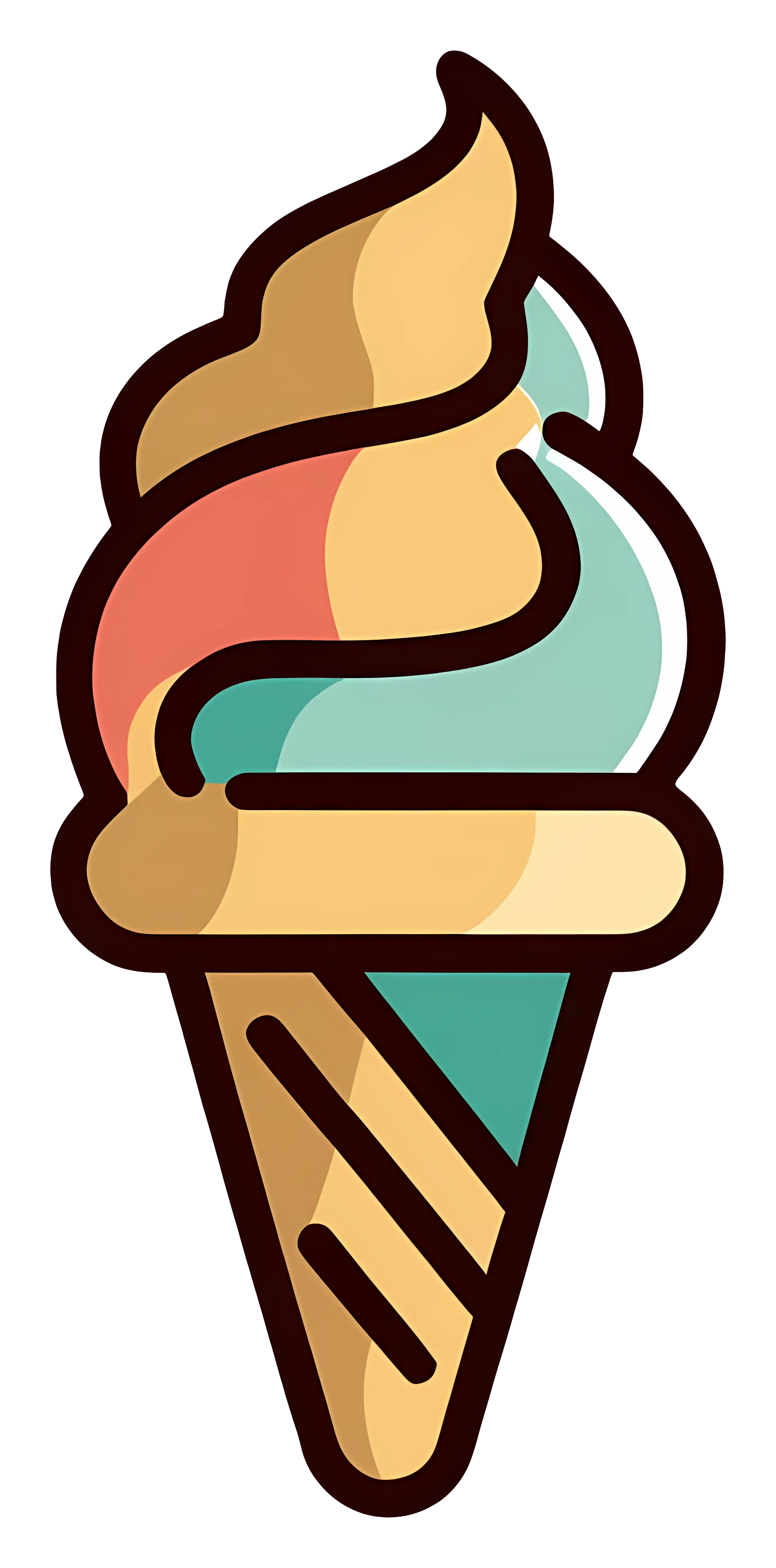 Colorful Ice Cream Cone in Cartoon Style