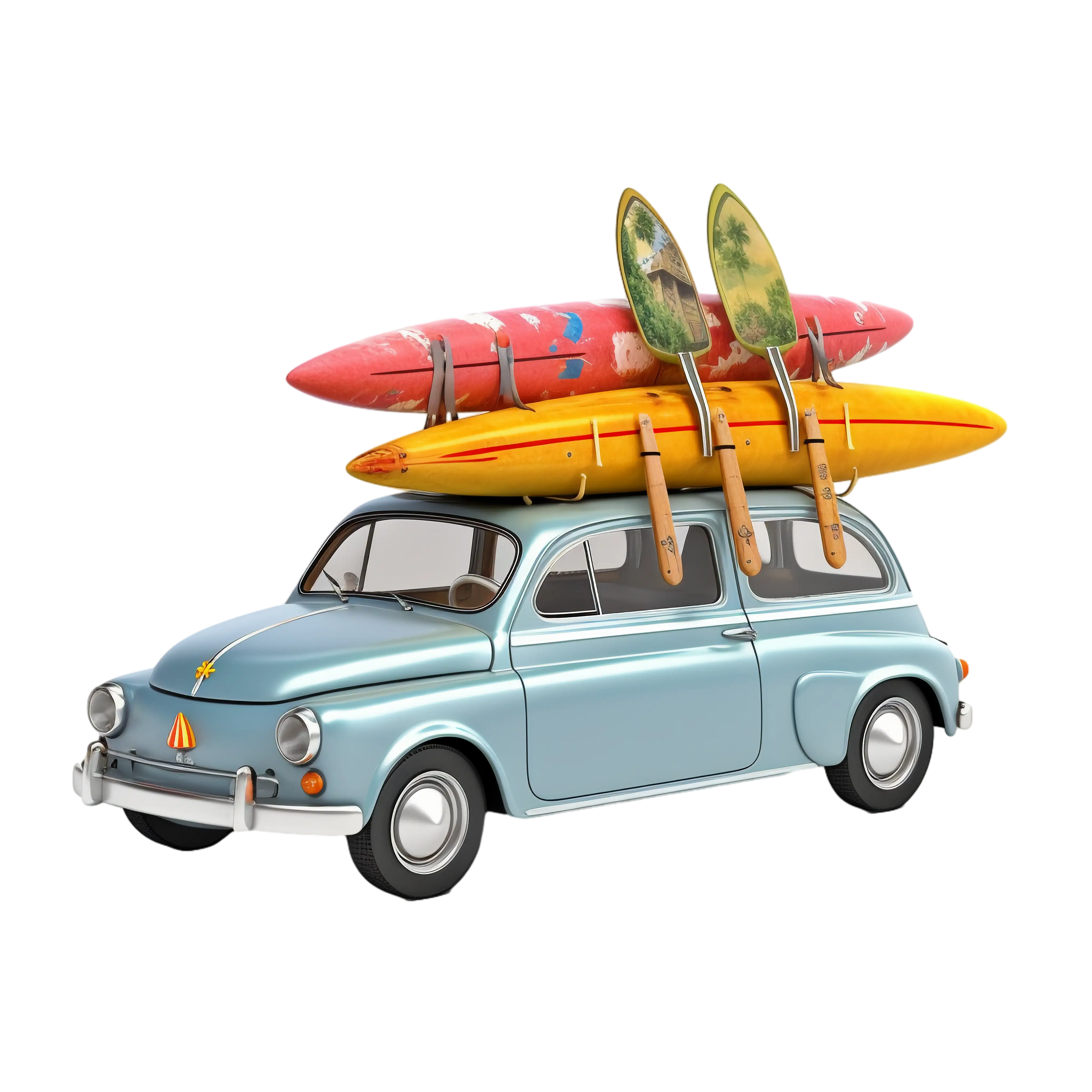 Retro Car with Surfboards for Beach Adventure