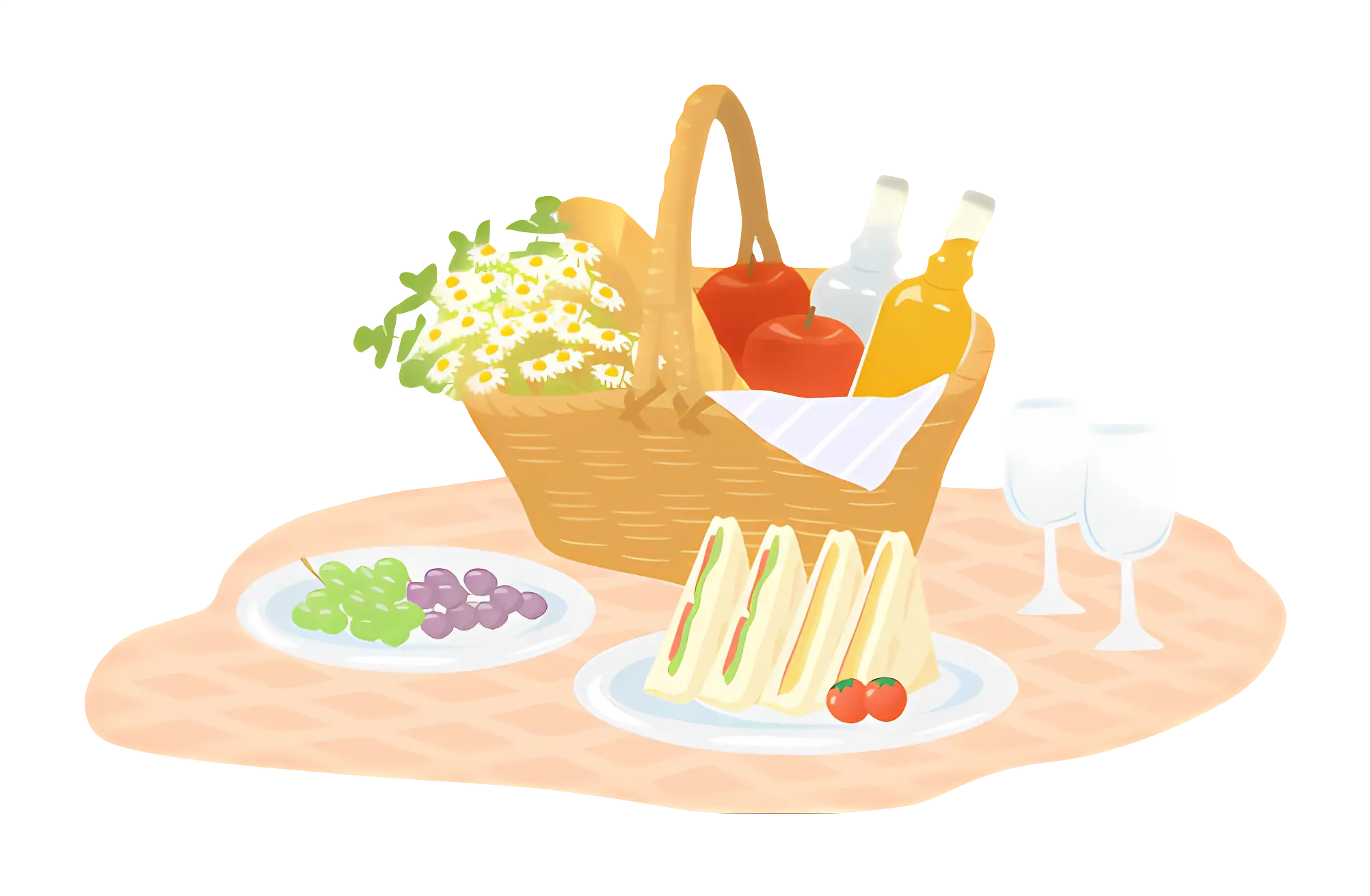 A Picnic Basket with Refreshments and Sandwiches