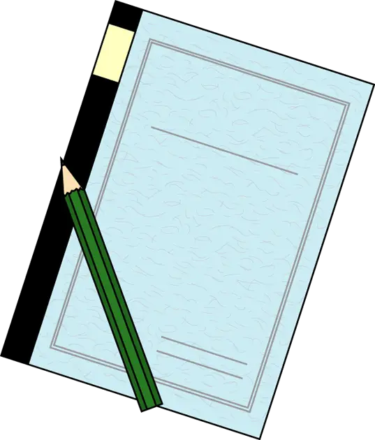 Blue Notebook and Green Pencil for Writing