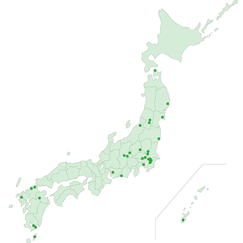 Green Map of Japan with Highlighted Locations