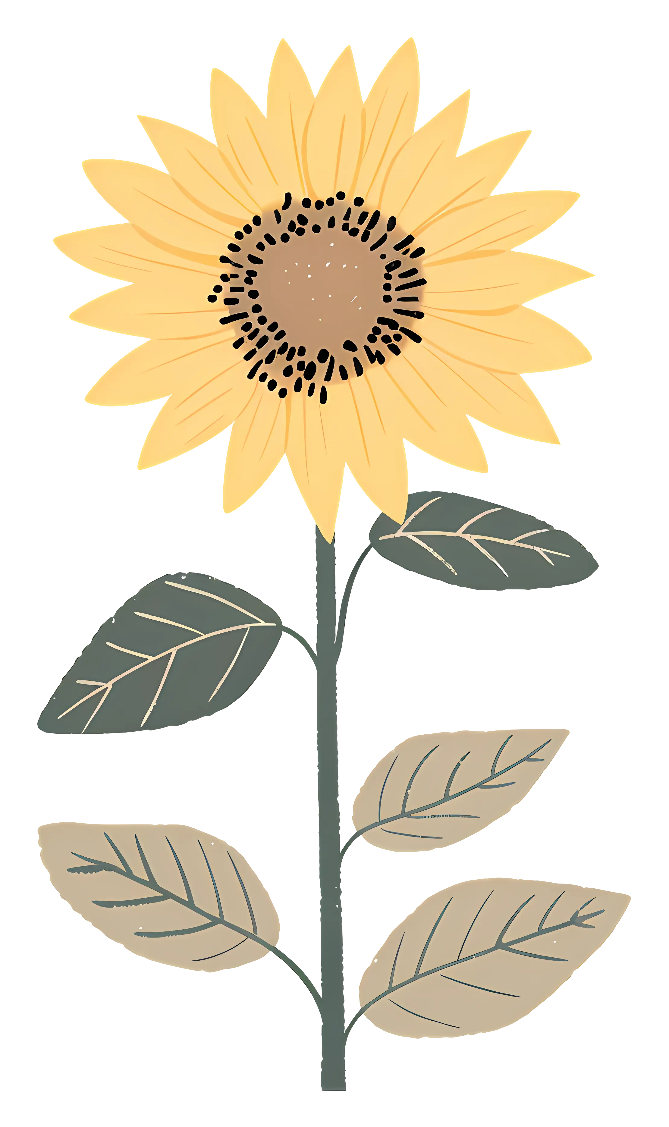 Yellow Sunflower with Green Leaves