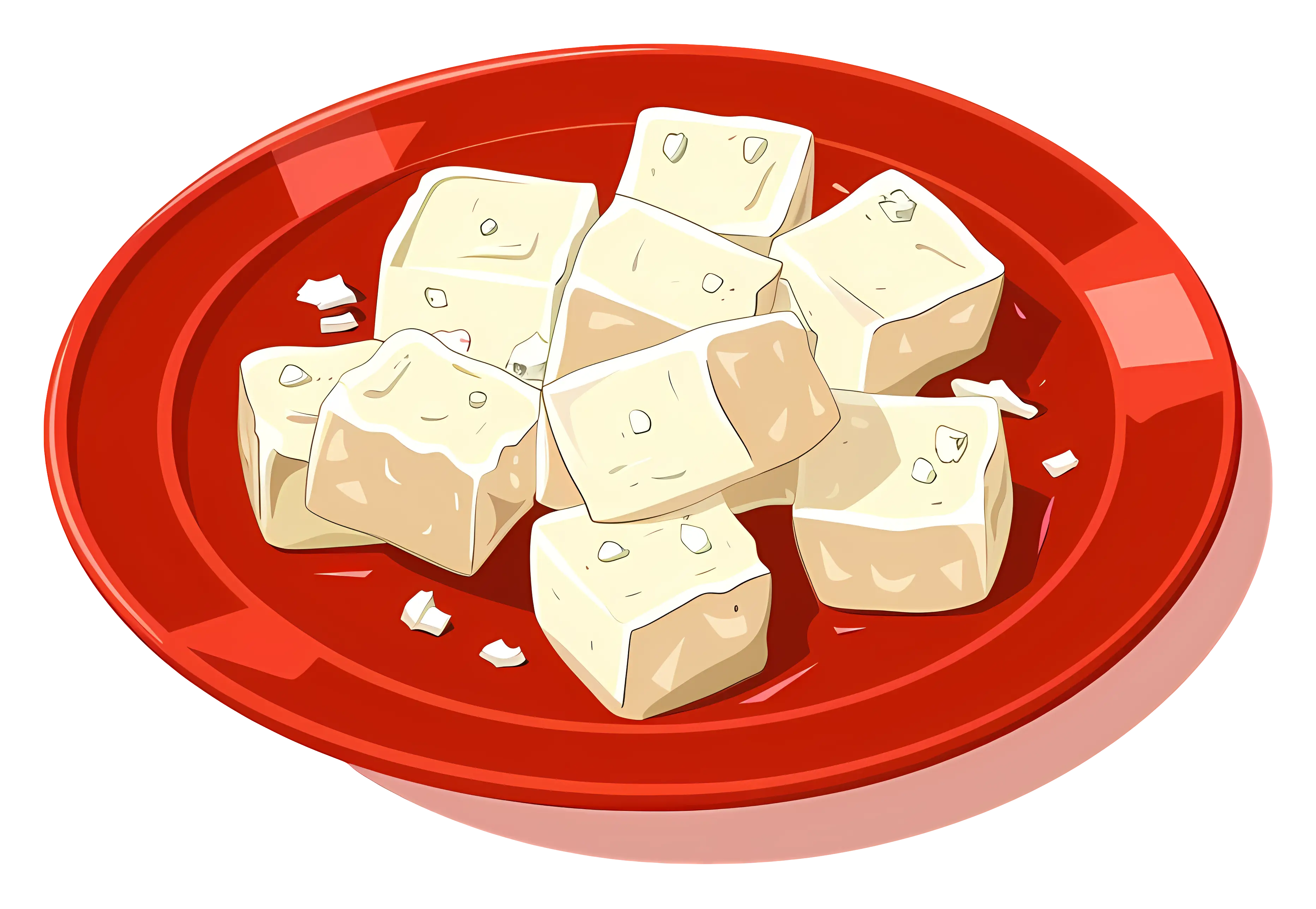 Cubes of Tofu on a Red Plate