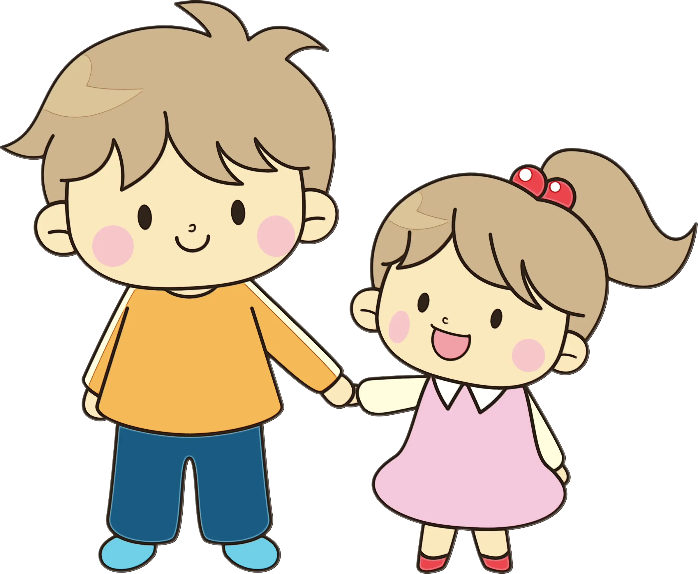 Cute Cartoon Kids Holding Hands