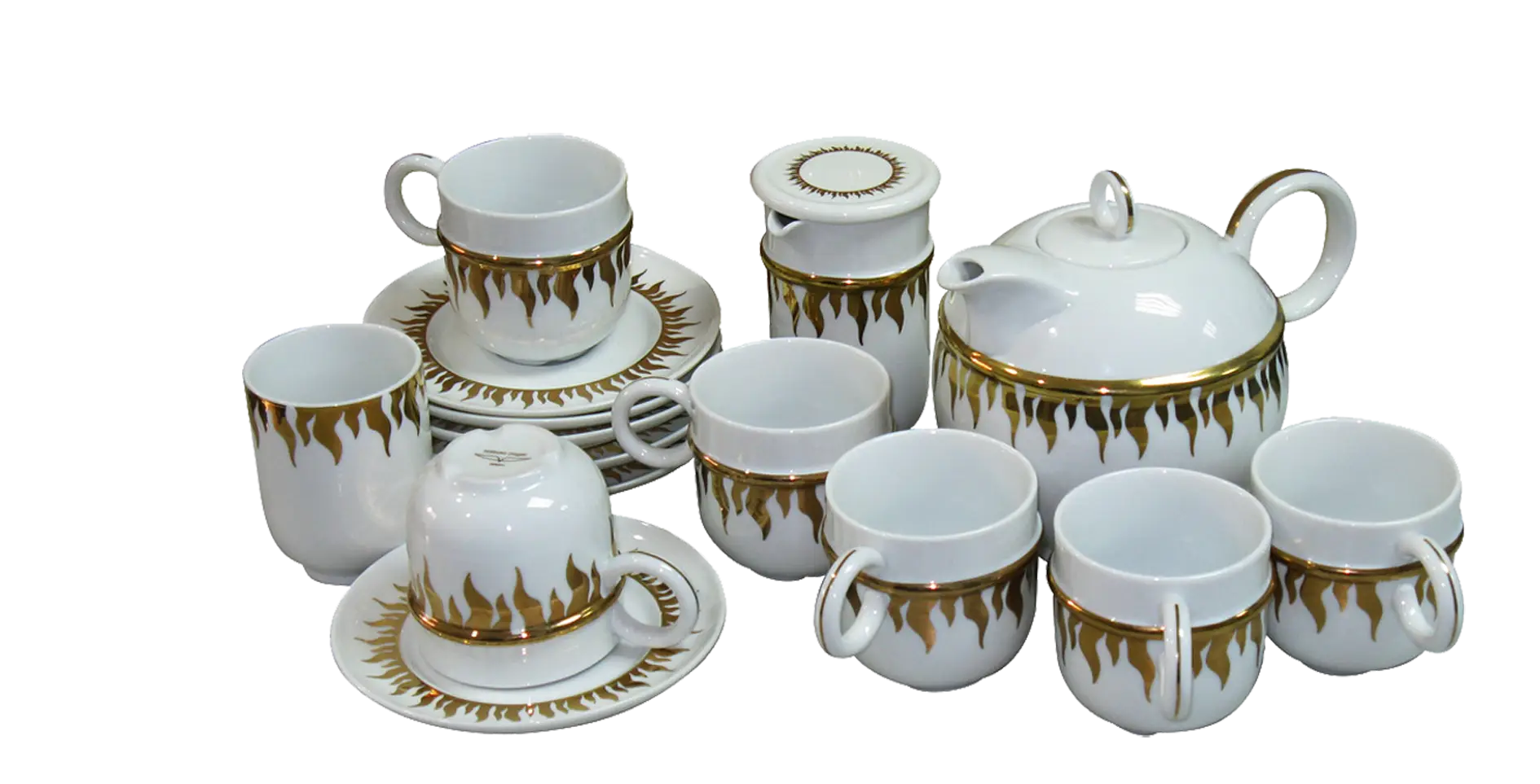 Elegant Porcelain Tea Set with Golden Accents