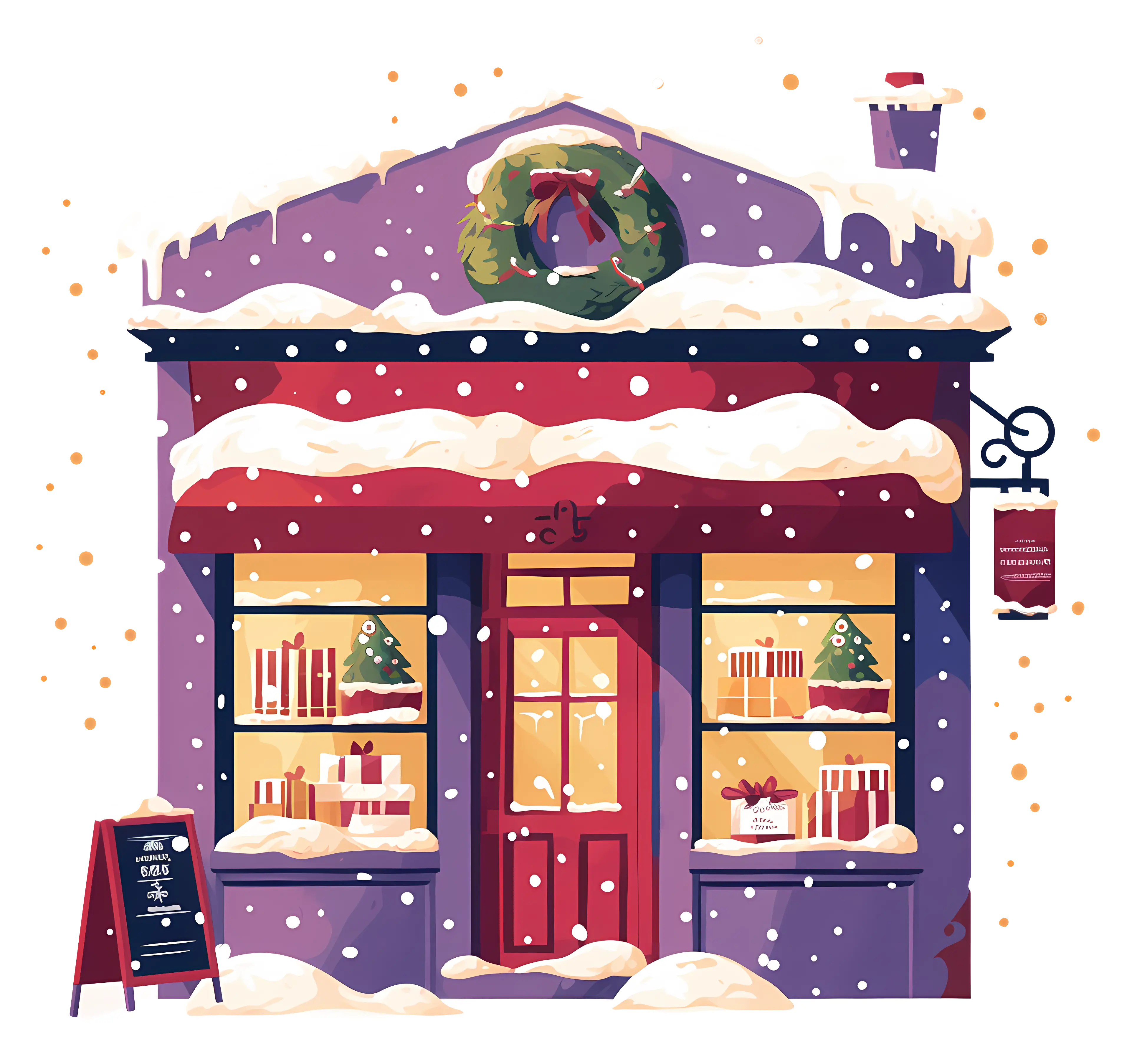 Christmas-themed Storefront in Snowy Winter Scene
