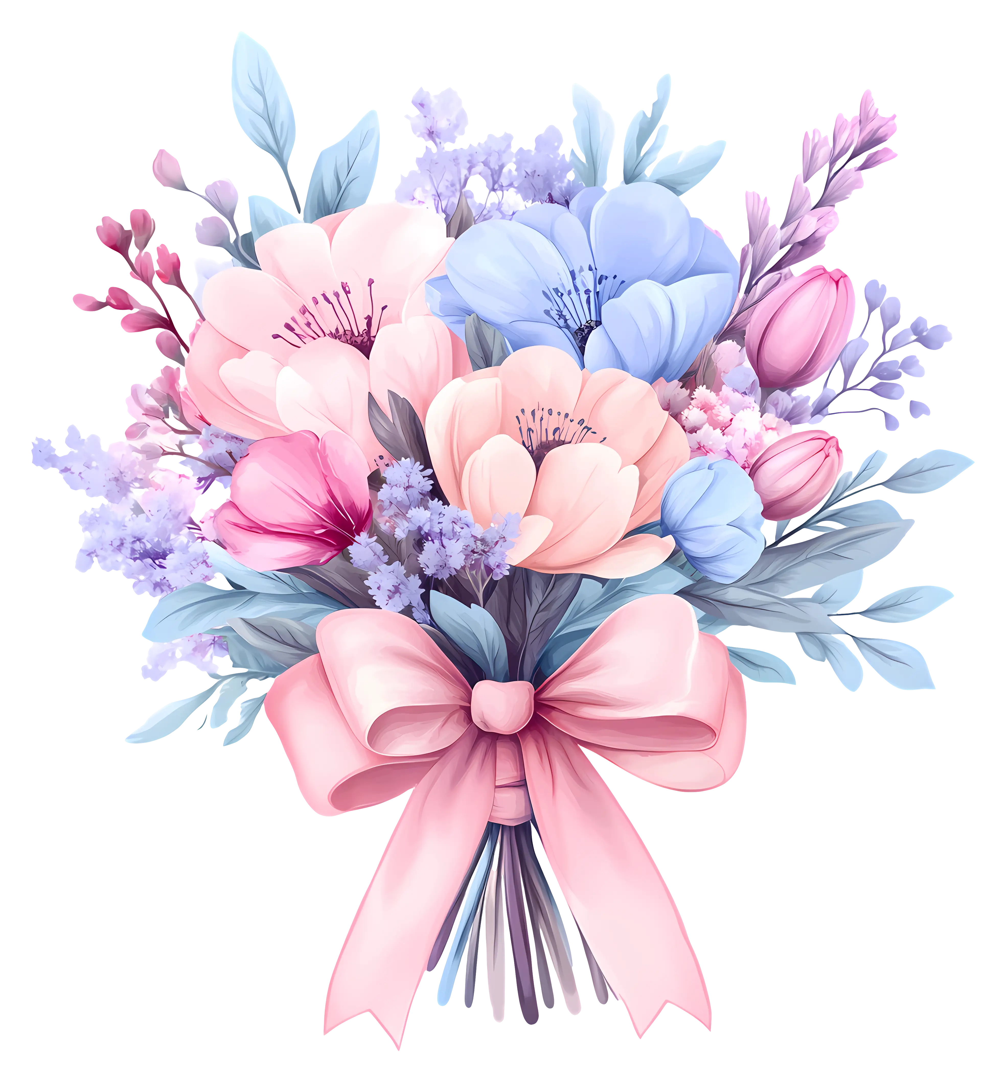 Pastel Flower Bouquet with Ribbon Decoration
