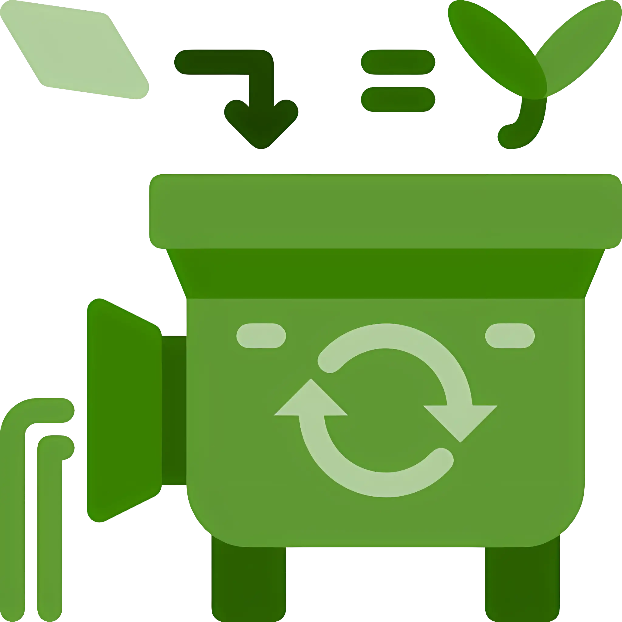 Green Recycling Bin with Plant