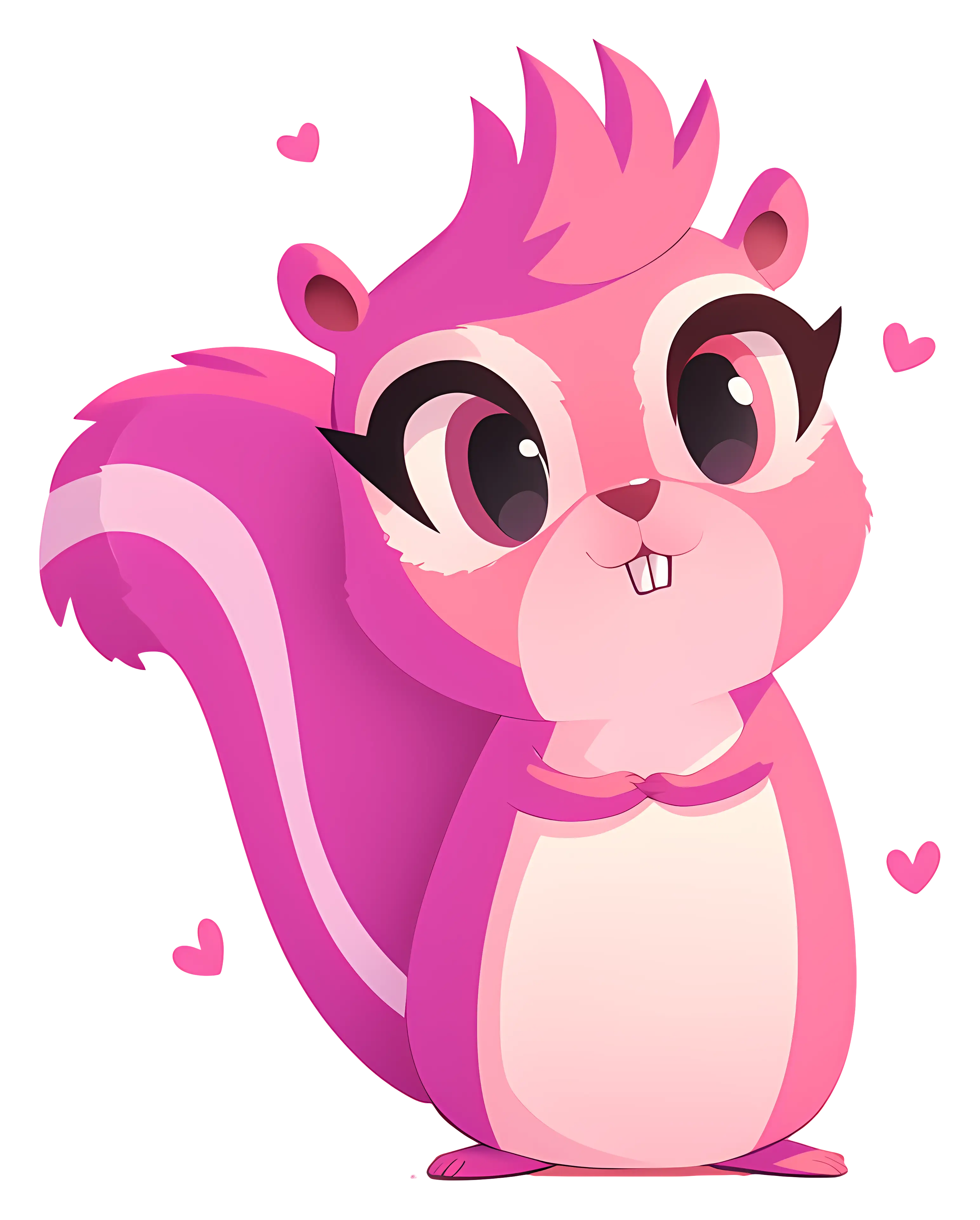 Pink Cartoon Squirrel with Hearts