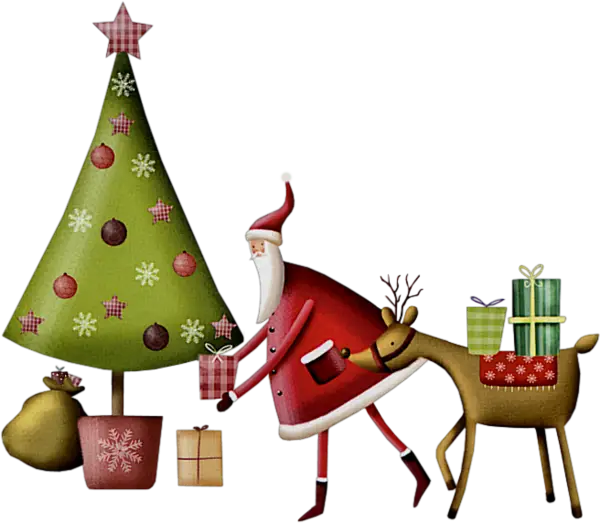 Santa with Reindeer and Christmas Gifts