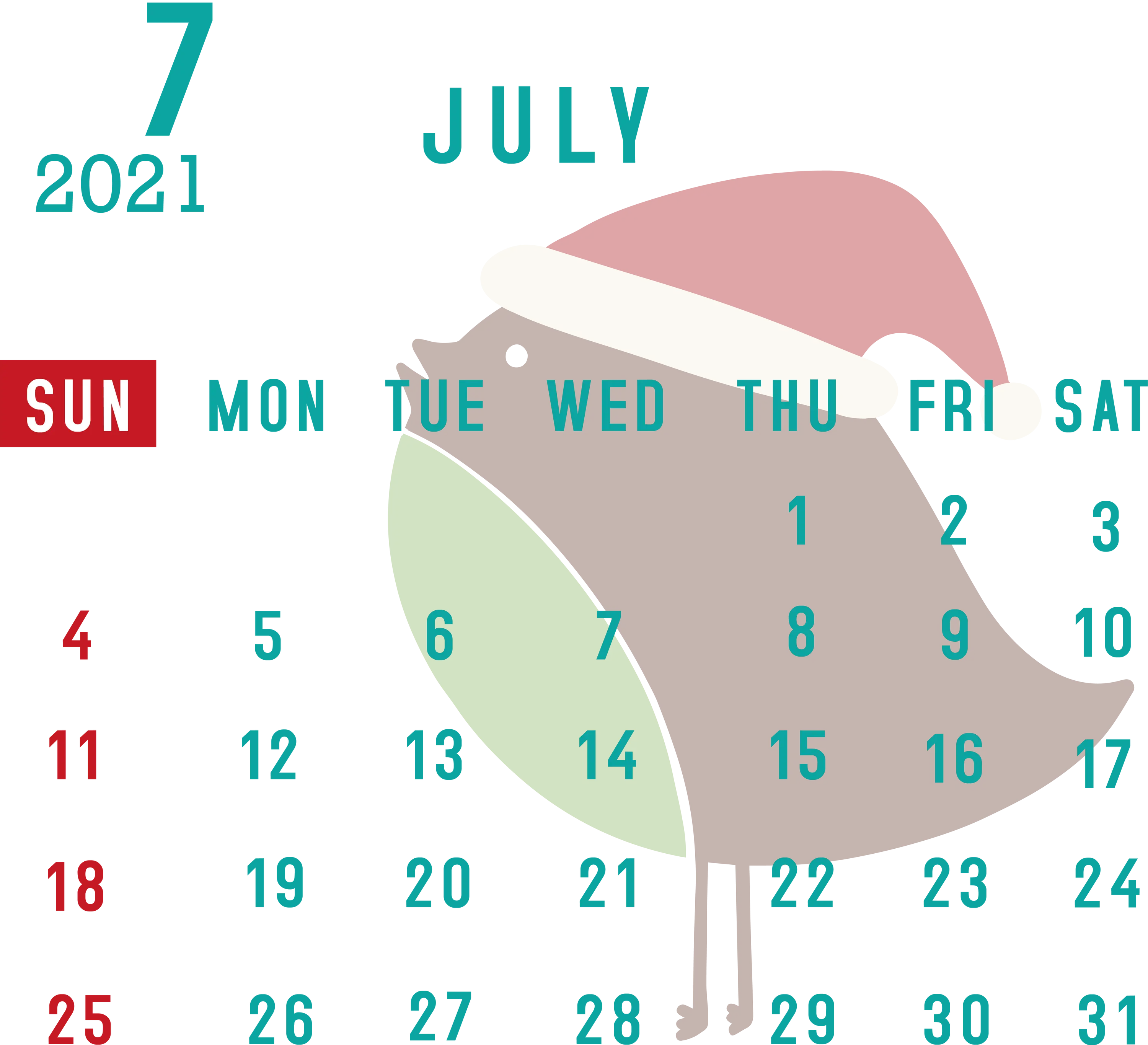 July 2021 Calendar with Bird Illustration
