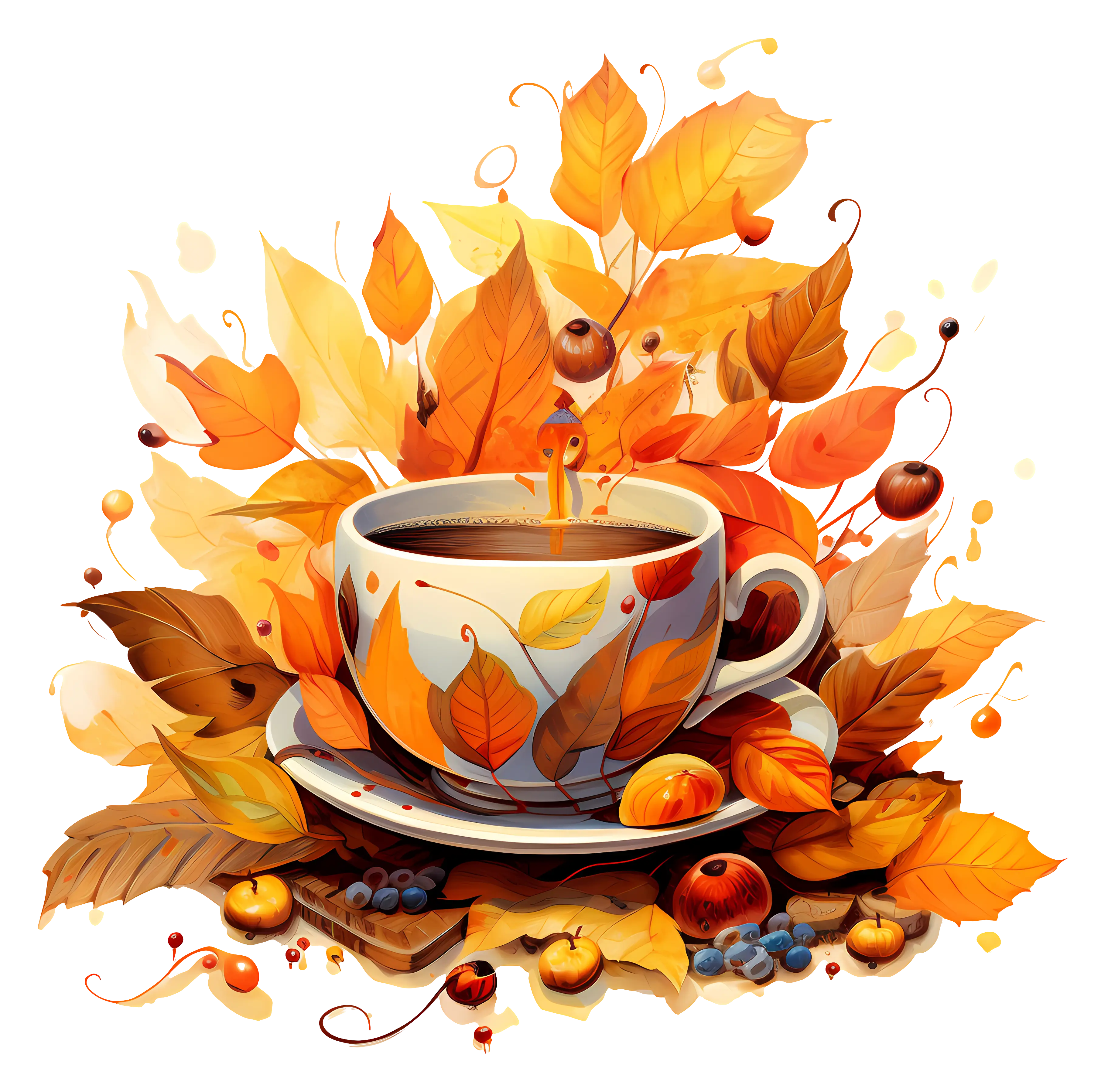 Autumn Coffee Cup with Leaves