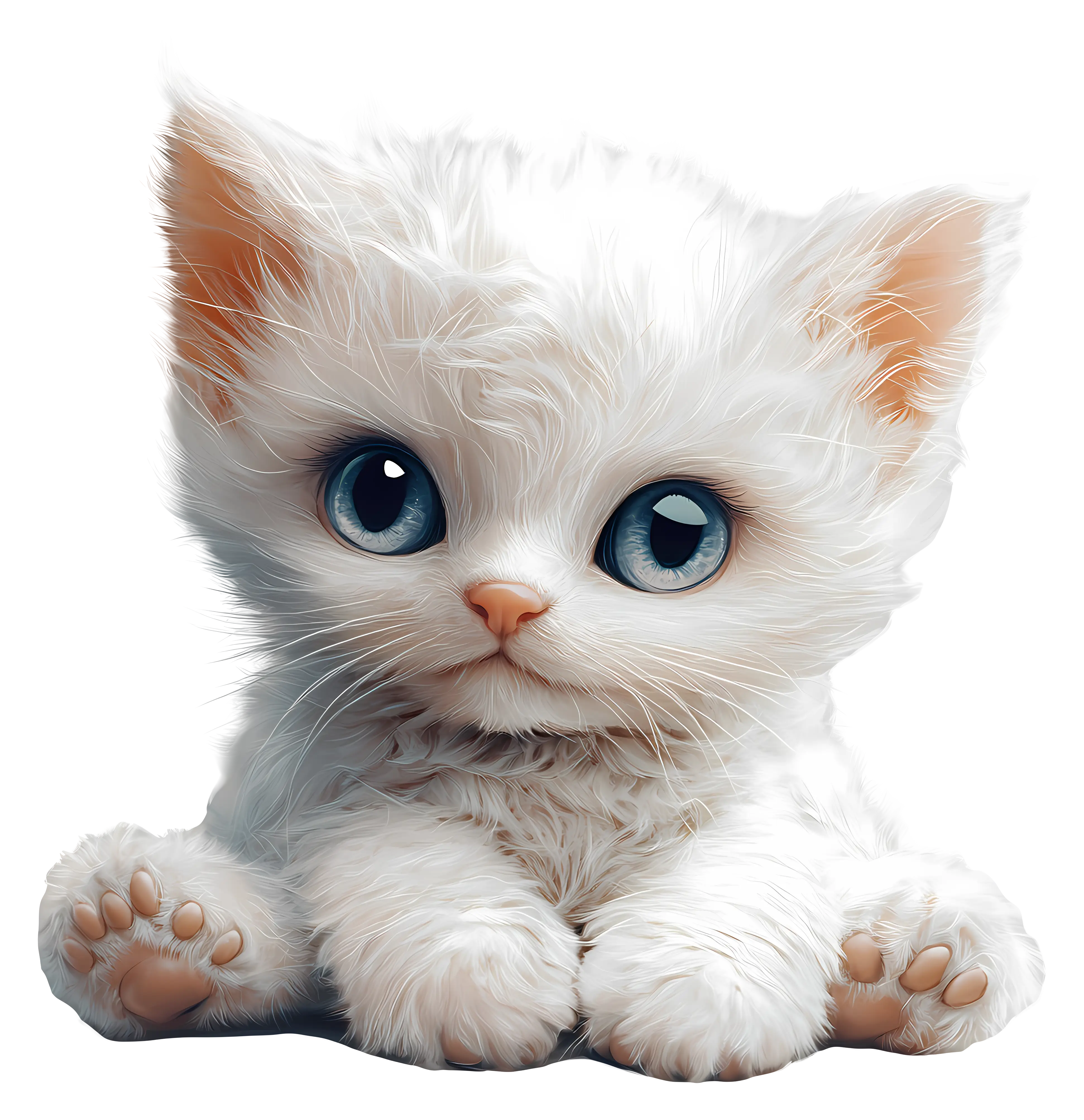 White fluffy kitten with big eyes